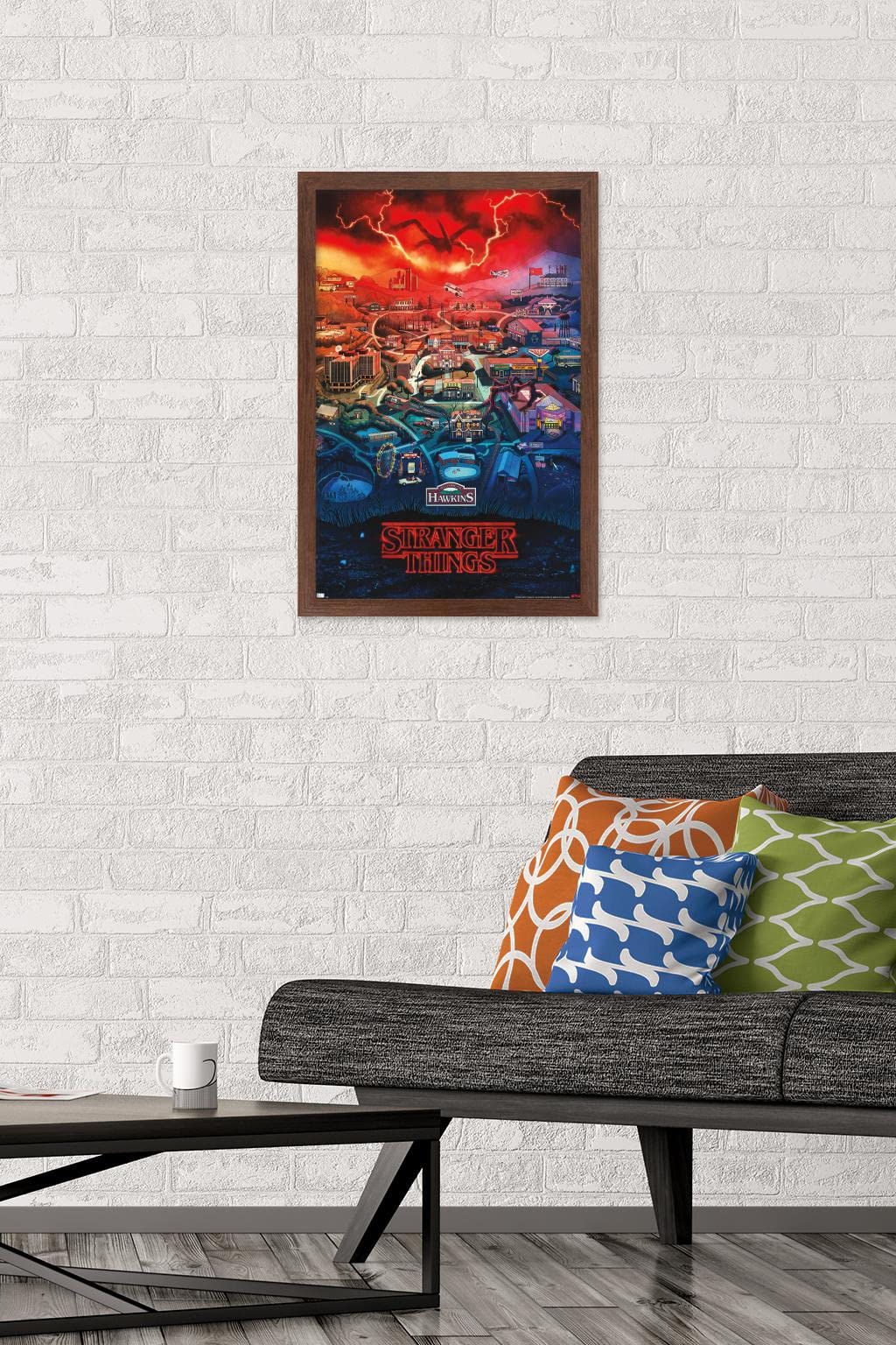 Trends International Netflix Stranger Things: Season 4 - Hawkins, Indiana Wall Poster, 14.725'' X 22.375'', Mahogany Framed Vers