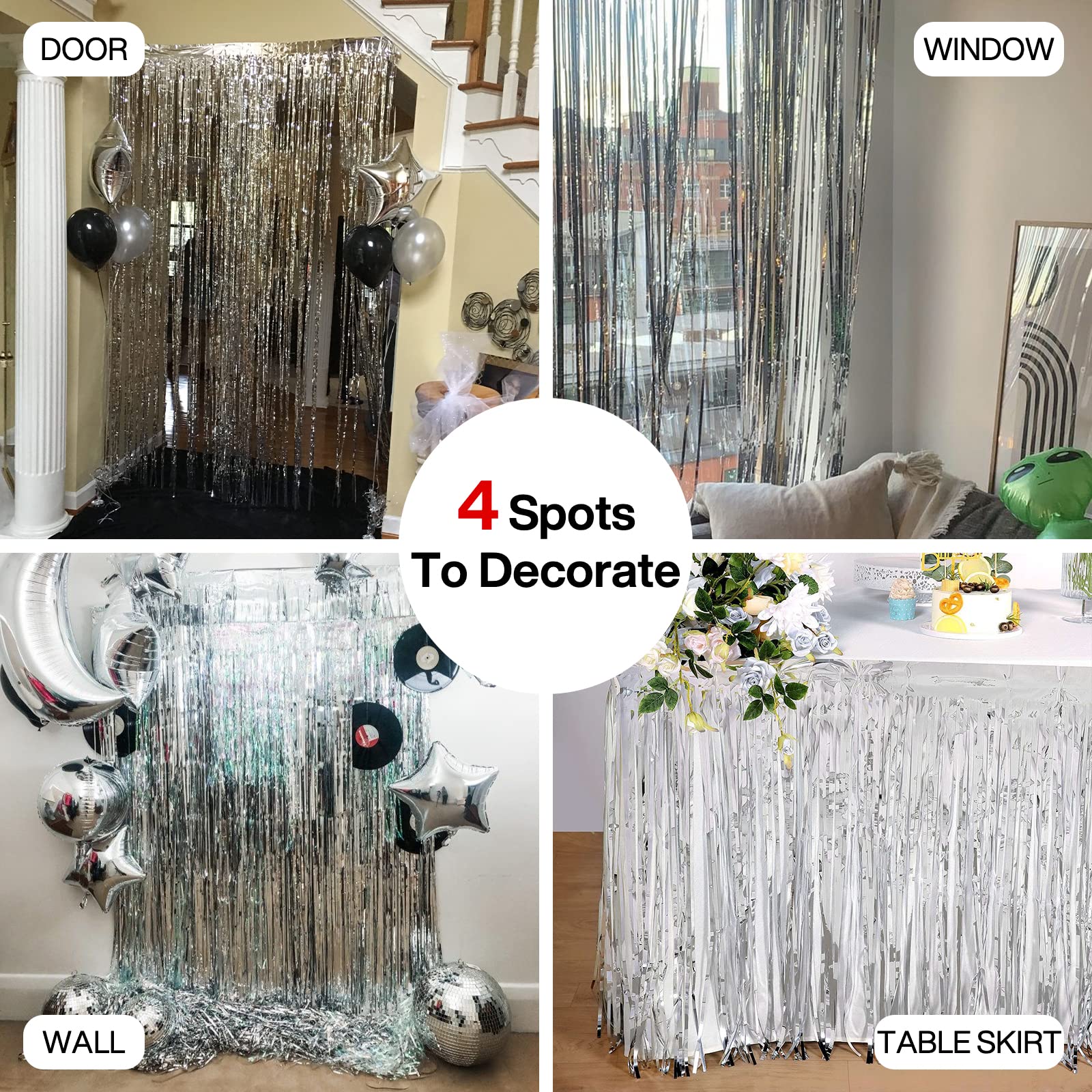 Partywoo Foil Fringe Curtains Silver, 2 Pcs 33X66 Ft Silver Streamers, Fringe Backdrop, Tinsel Backdrop, Tinsel Curtain, Metalli