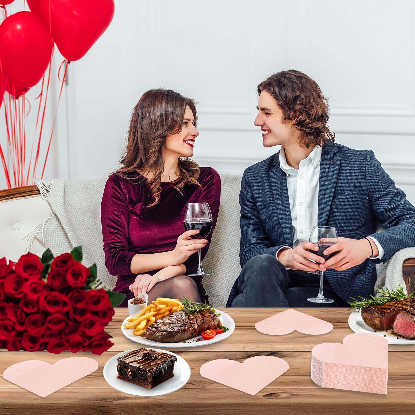 Valentine'S Day Party Supplies, Disposable Love Napkins Heart Shaped Napkins For Valentine'S Day Engagements Wedding Anniversari