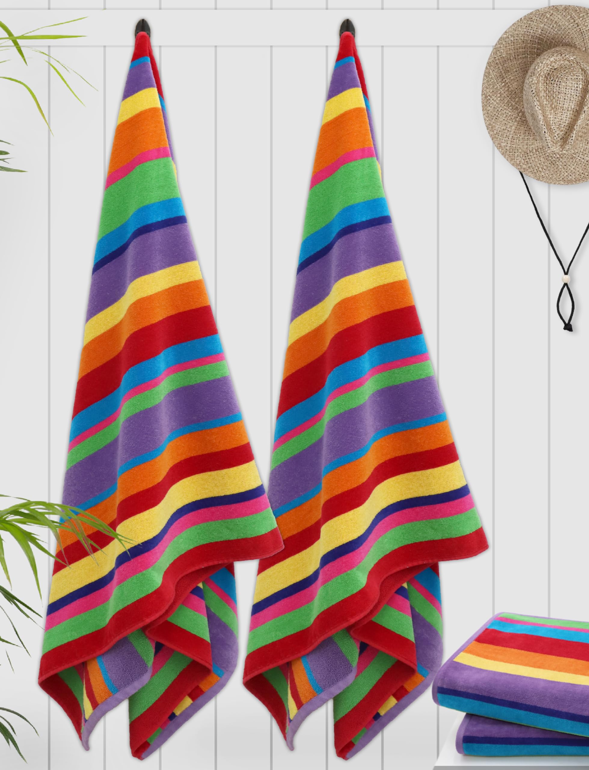COTTON CRAFT Oversized Beach Towel Set - 35x70, 100% Cotton, Summer of Siam, 2 Pack, Plush Velour, 450 GSM