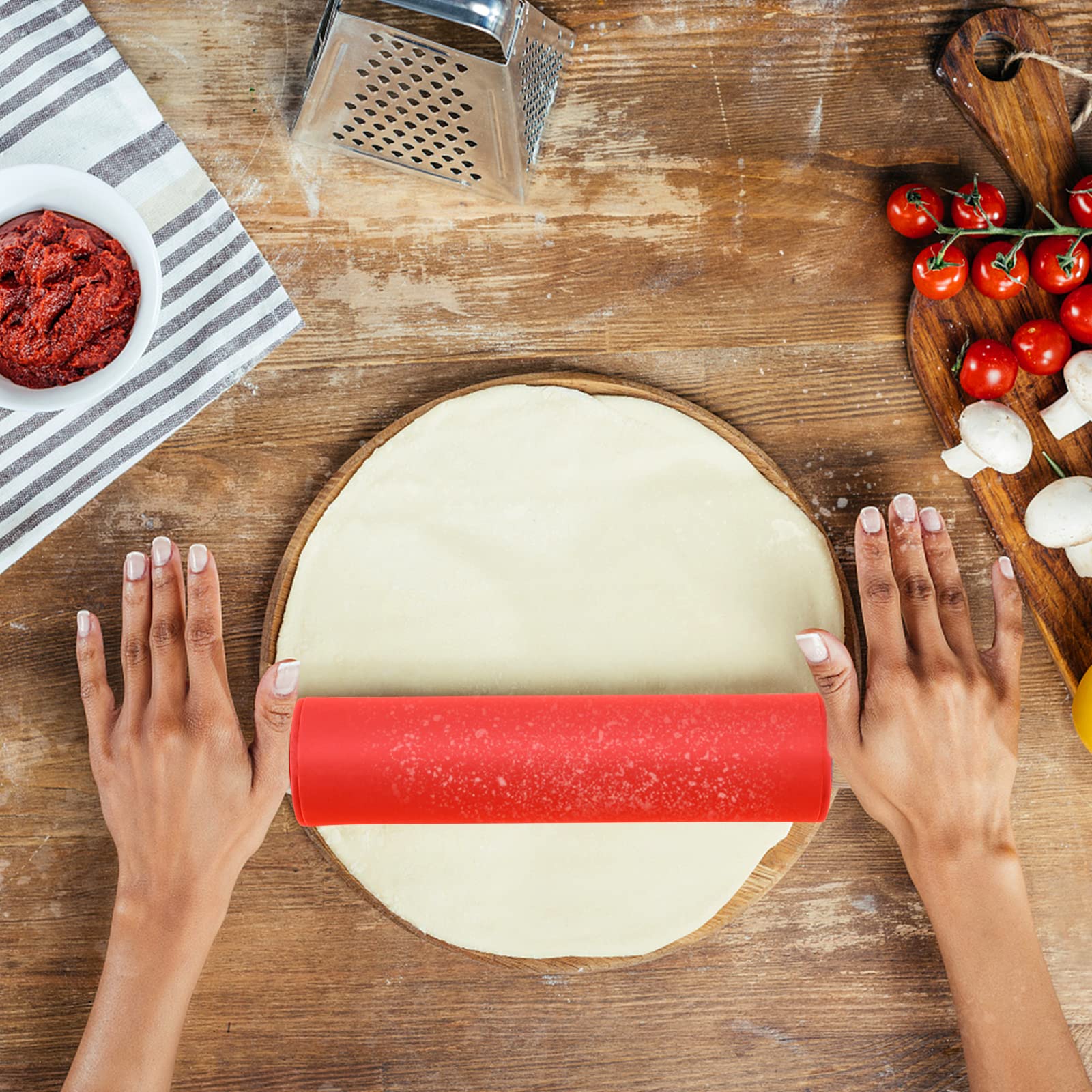 Honglida 12 Inch Silicone Rolling Pin For Kids Non-Stick Surface Wooden Handle