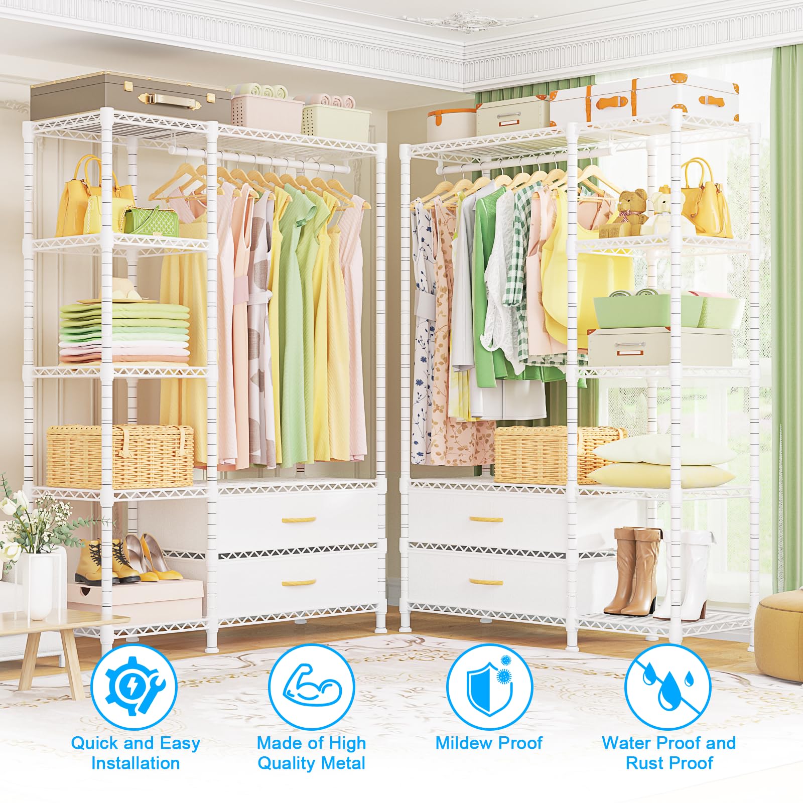 Ulif F3 Heavy Duty Clothes Rack(With Fabric Drawers)Freestanding Clothing Racks For Hanging Clothes