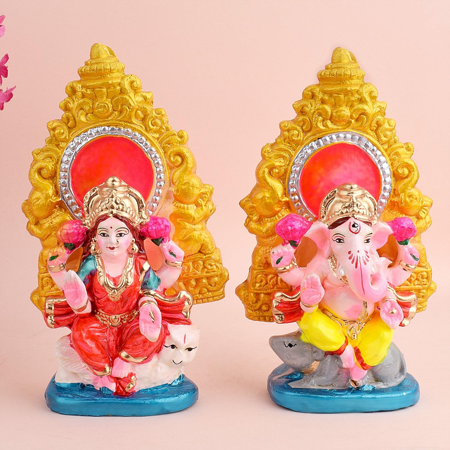 Satvik Religious Handcrafted Colorful Clay Laxmi Ganesh Statue Murti, God Idol Statue Showpiece Gifting Any Auspicious Occasion 