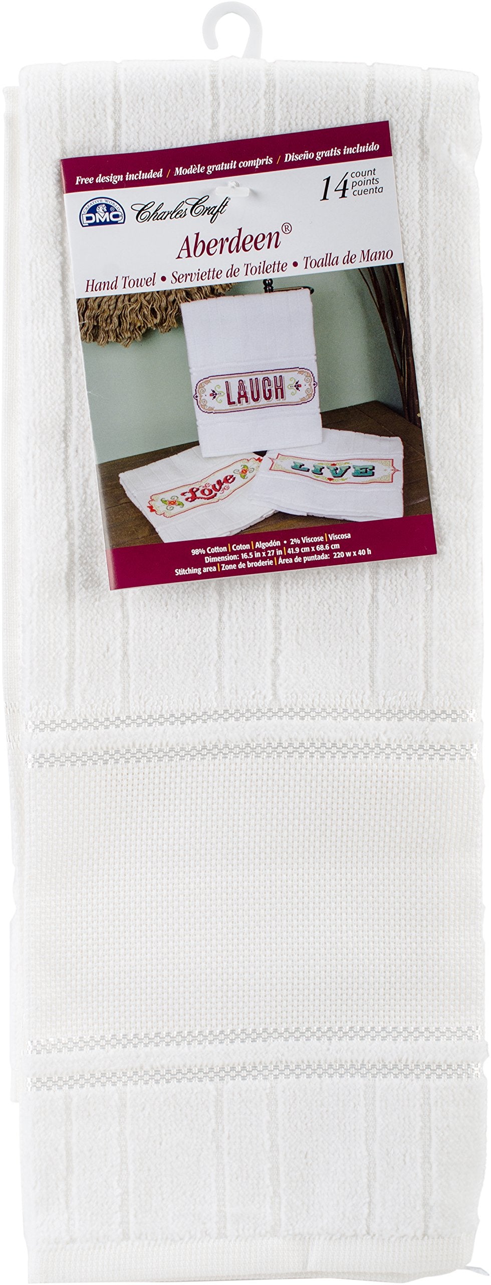 Dmc Charles Craft Aberdeen Velour Hand Towel 14 Count 16.5''X27'', White