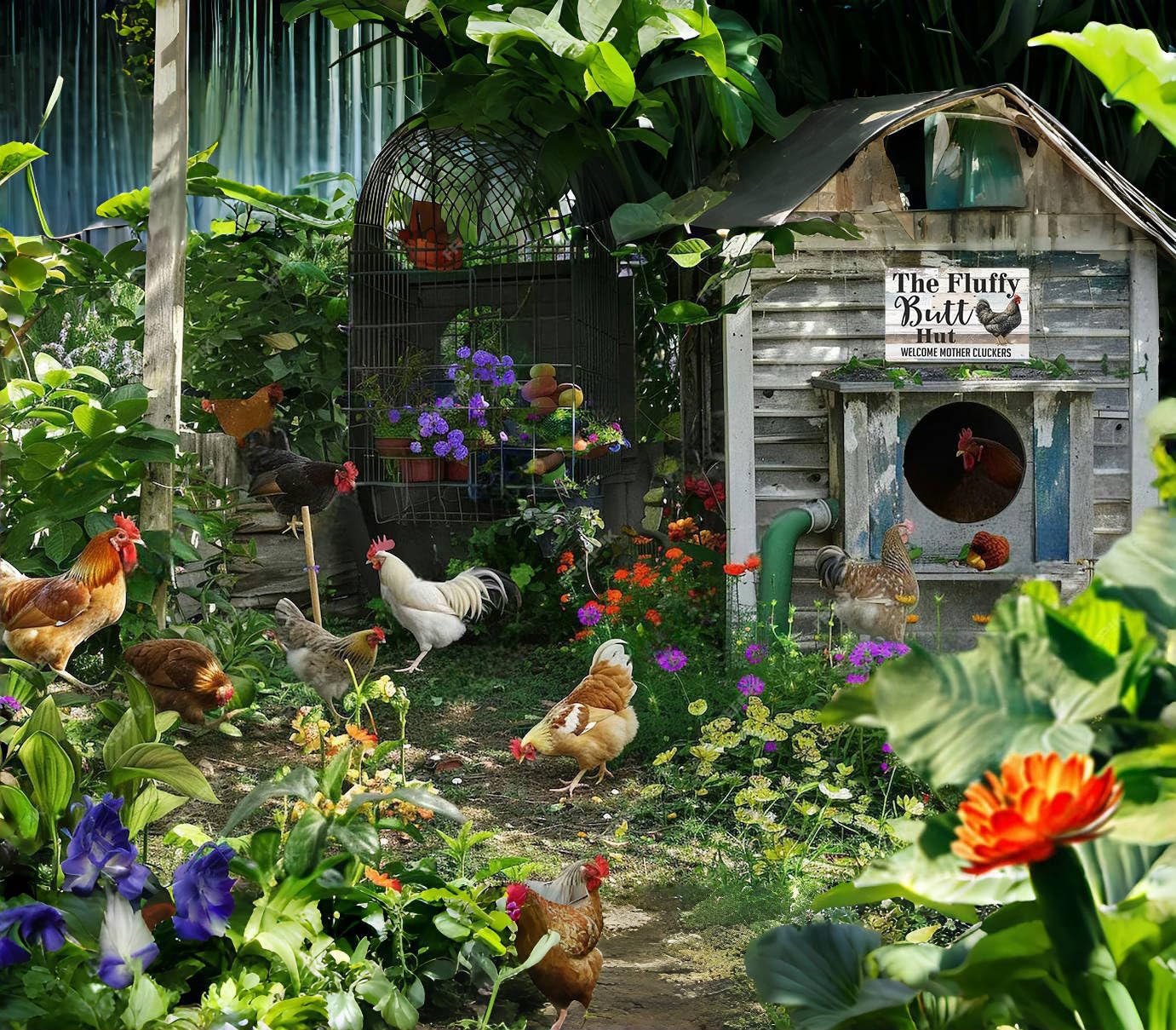 Funny Chicken Gifts Chicken The Fluffy Butt Hut Tin Sign for Home Farm Chicken Coop Farmhouse Kitchen Garden Decor 8 X 12 Inch (