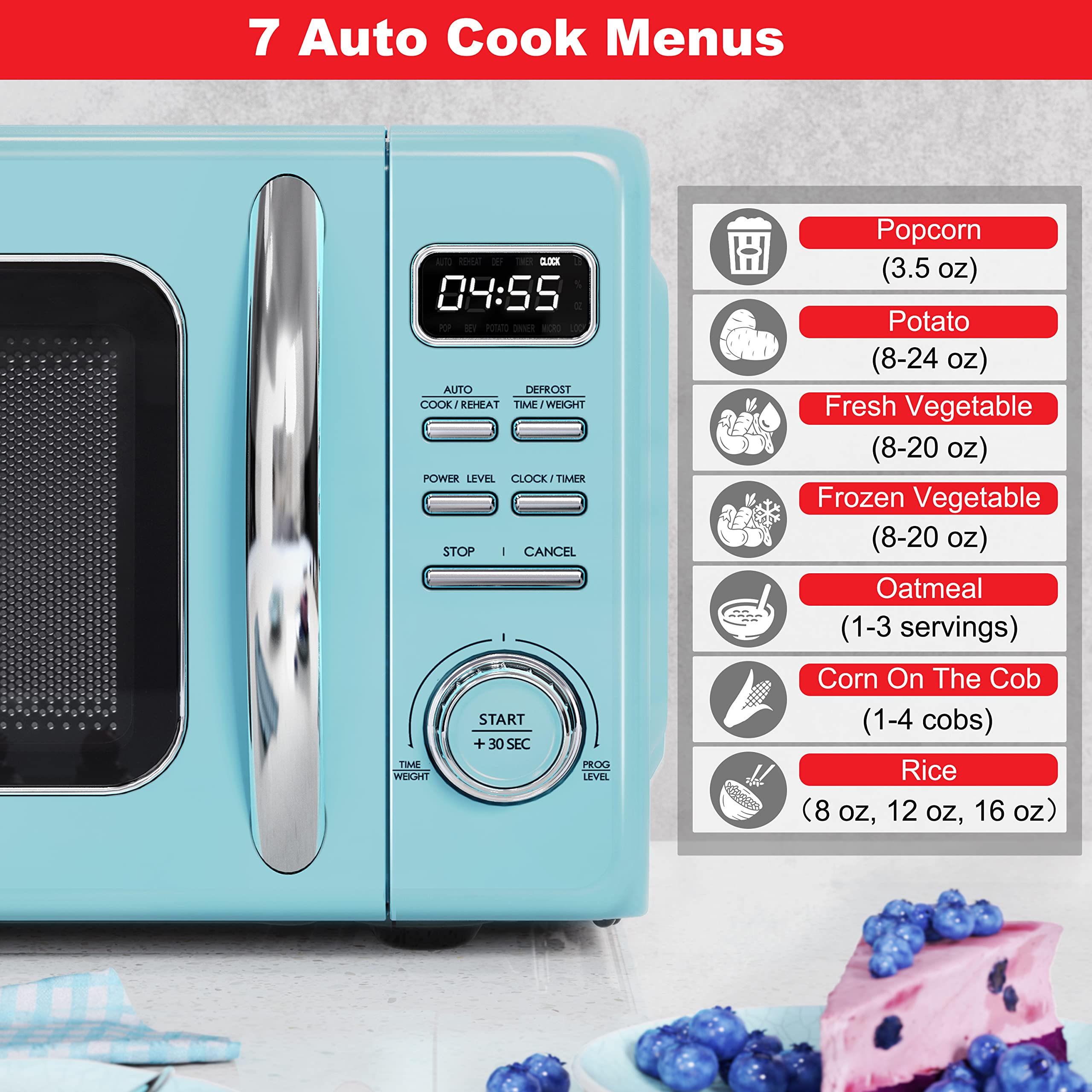 Galanz GLCMKZ11BER10 Retro Countertop Microwave Oven with Auto Cook & Reheat, Defrost, Quick Start Functions, Easy Clean with Gl