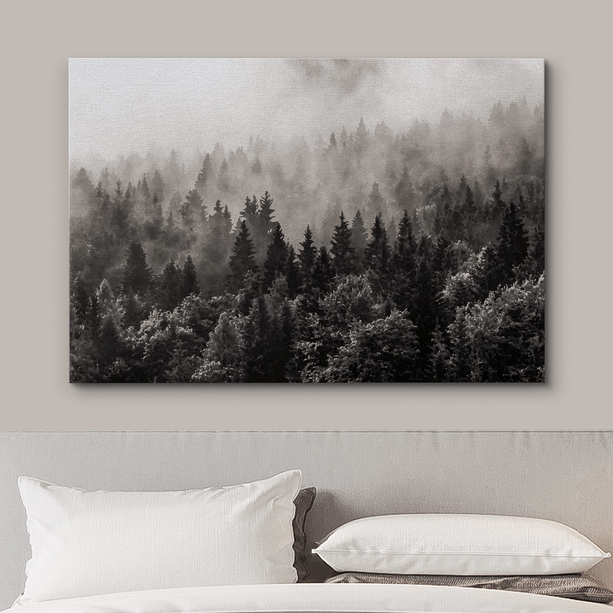 Wall26 Canvas Wall Art - Misty Forest In Black And White - Gallery Wrap Modern Home Art | Ready To Hang - 12X18 Inches
