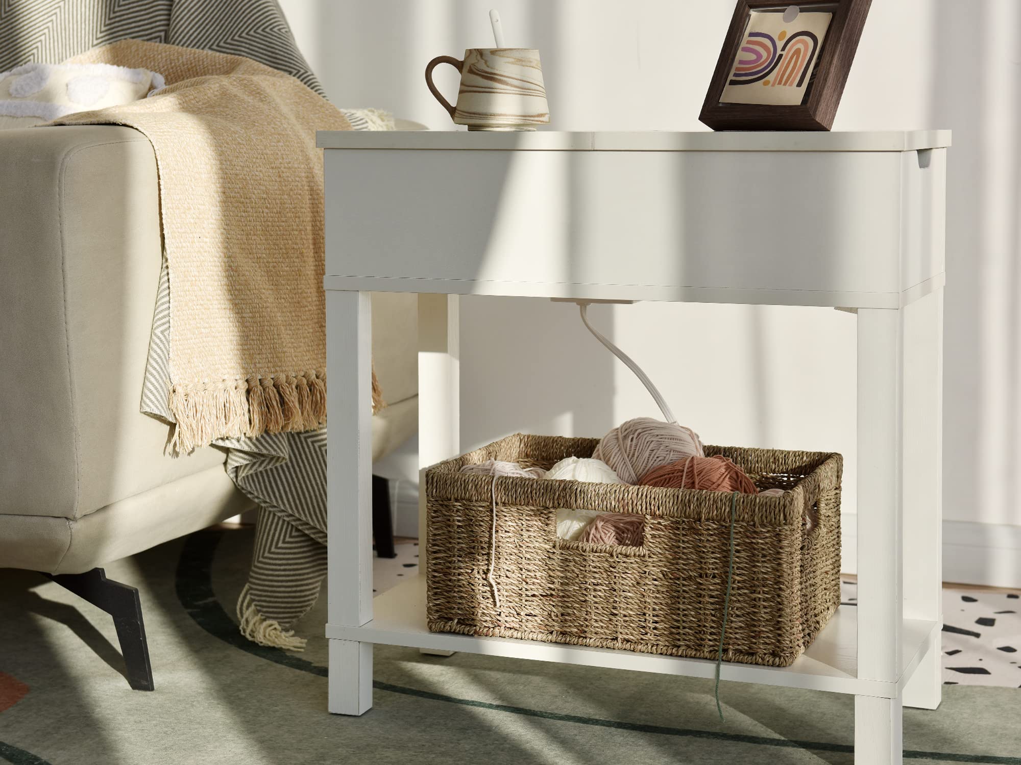 StorageWorks Large Wicker Storage Basket  Seagrass Rectangle Basket with Built-in Handles  Handwoven Rattan Basket for Blanket  1 Pack