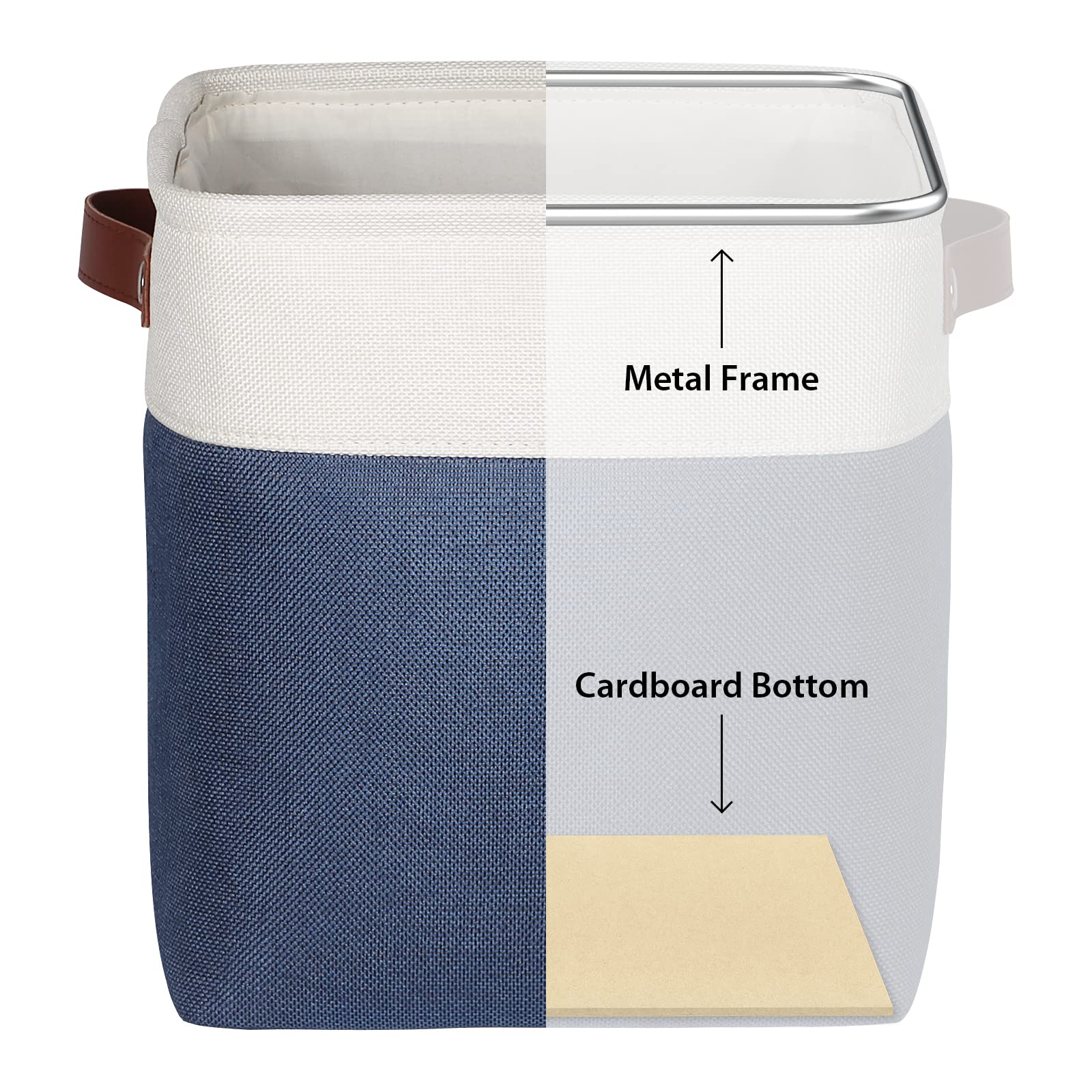 Univivi Fabric Cube Bins Set Of 4 Storage Baskets With Pu Handles For Home Closet Nursery Foldable Storage Bins (Blue, 10.5'' X