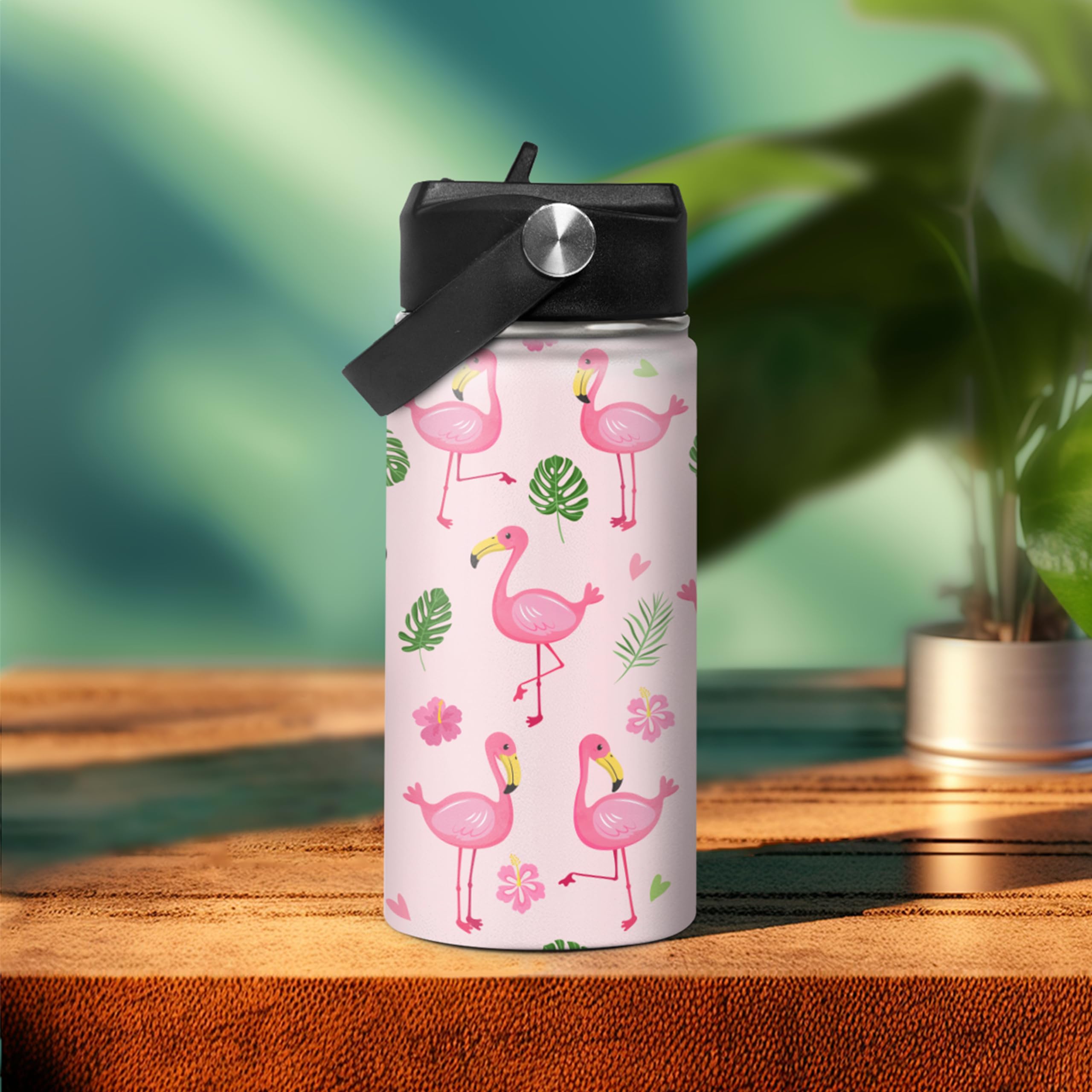 Kids Water Bottle Flamingo Water Bottles 12Oz With Straw Insulated Stainless Steel Travel School Tumbler Double Wall Vacuum Cup