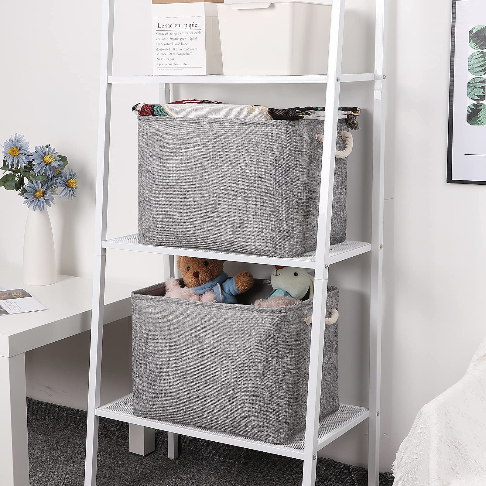 Bidtakay Grey Baskets [2-Pack] Shelf Baskets For Storage 16'' X 11.8'' X 11.8'' Large Fabric Rectangular Decorative Storage Bask