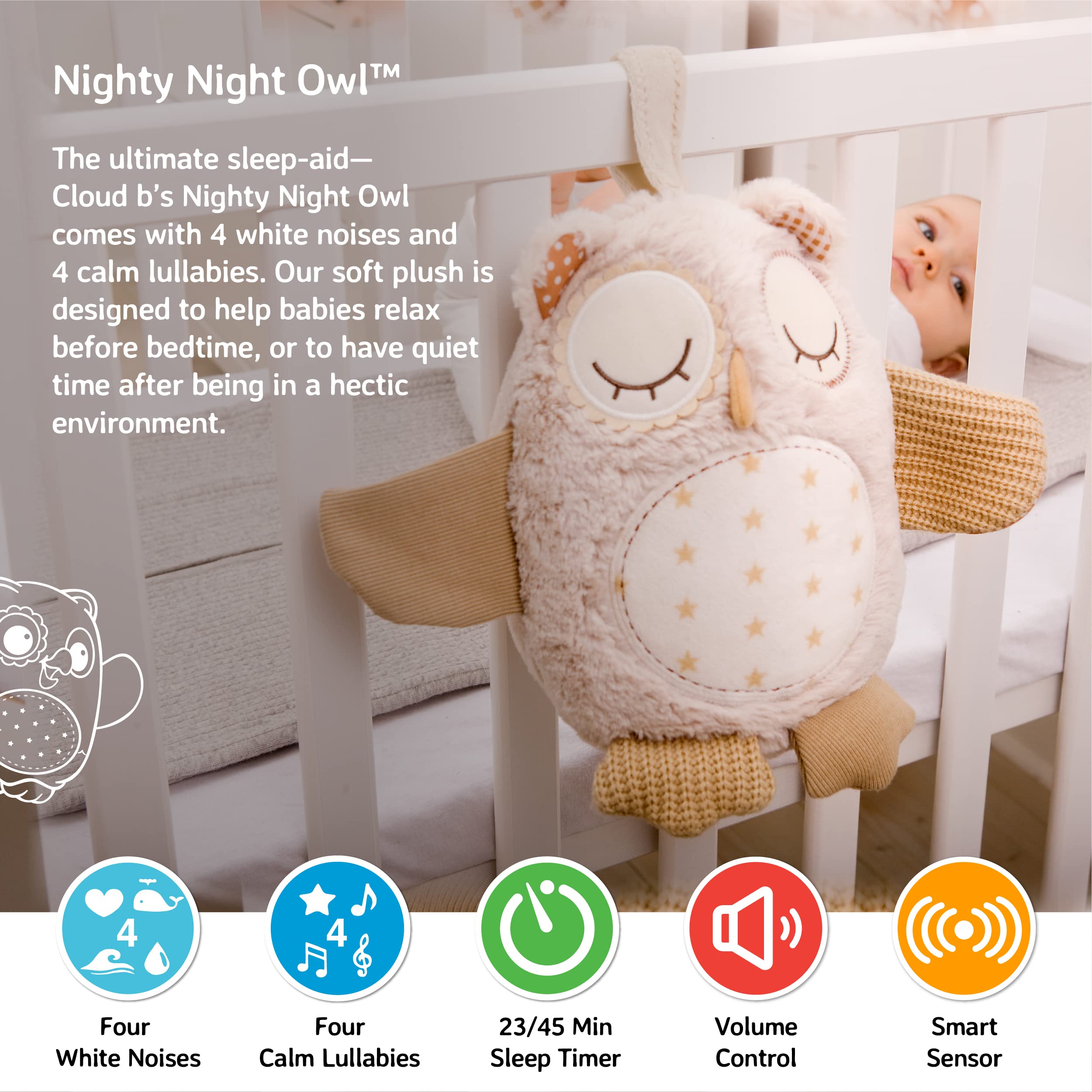 Cloud B Sound Machine With White Noise Soothing Sounds | Cuddly Stuffed Animal | Adjustable Settings And Auto-Shutoff | Nighty N