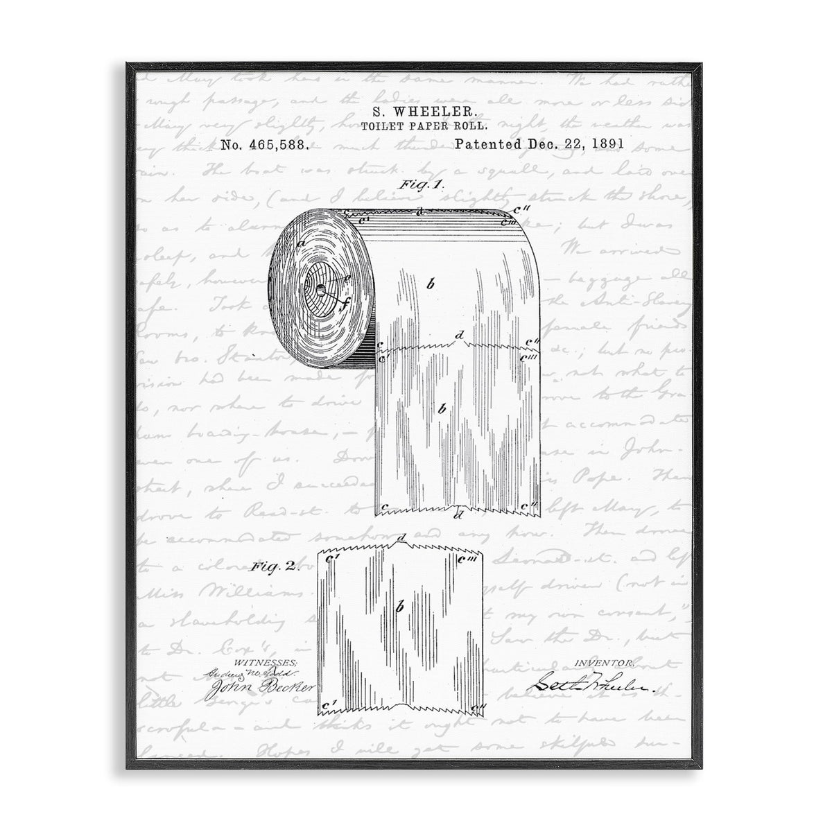 Stupell Industries Toilet Paper Roll Patent Black And White Bathroom Design Black Framed Art, 11 X 14, Multi-Color