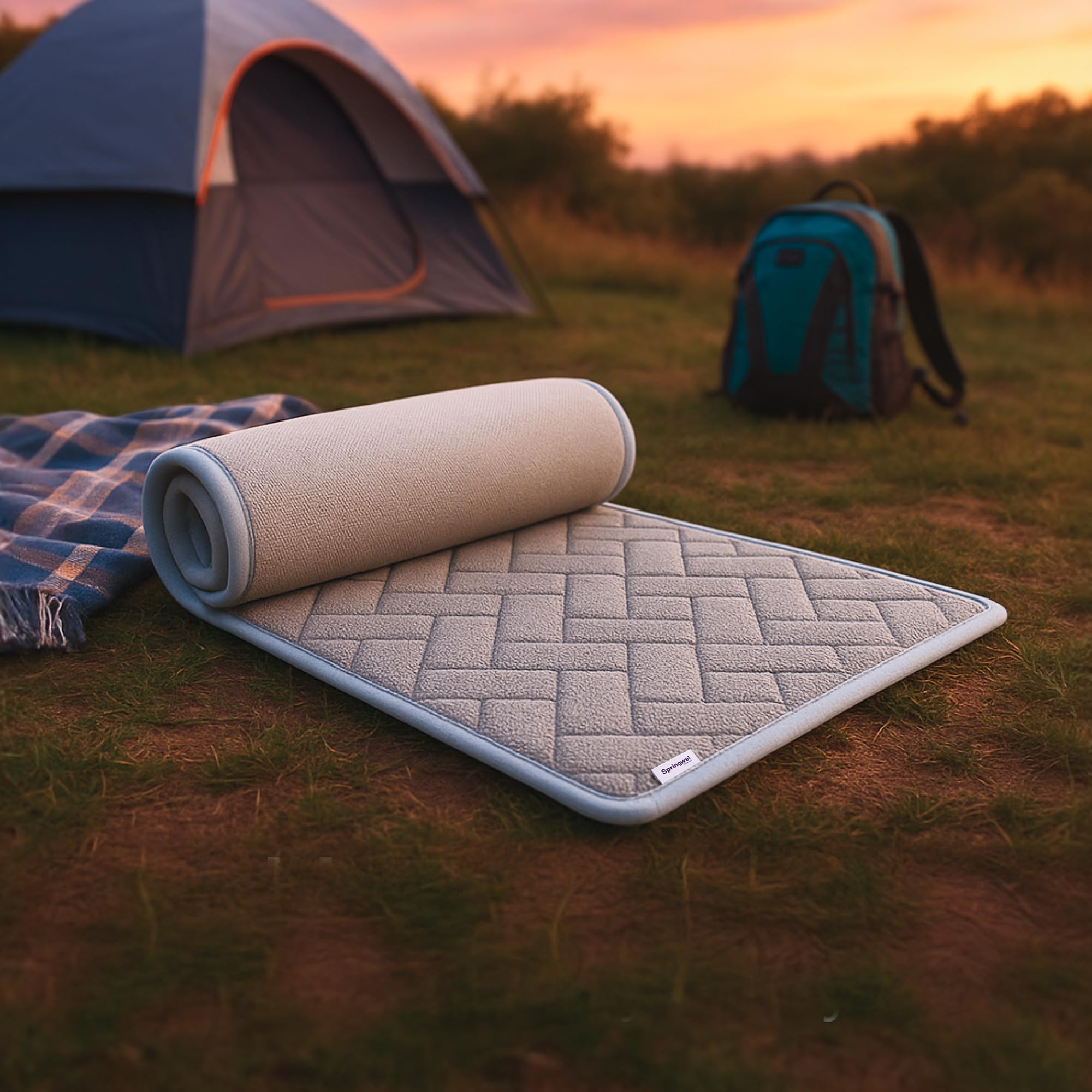 Springwel Travel Mattress | Triple Layer Quilting | AntiSkid Base | MultiPurpose, Lightweight, Portable & Compact | Use for Tr