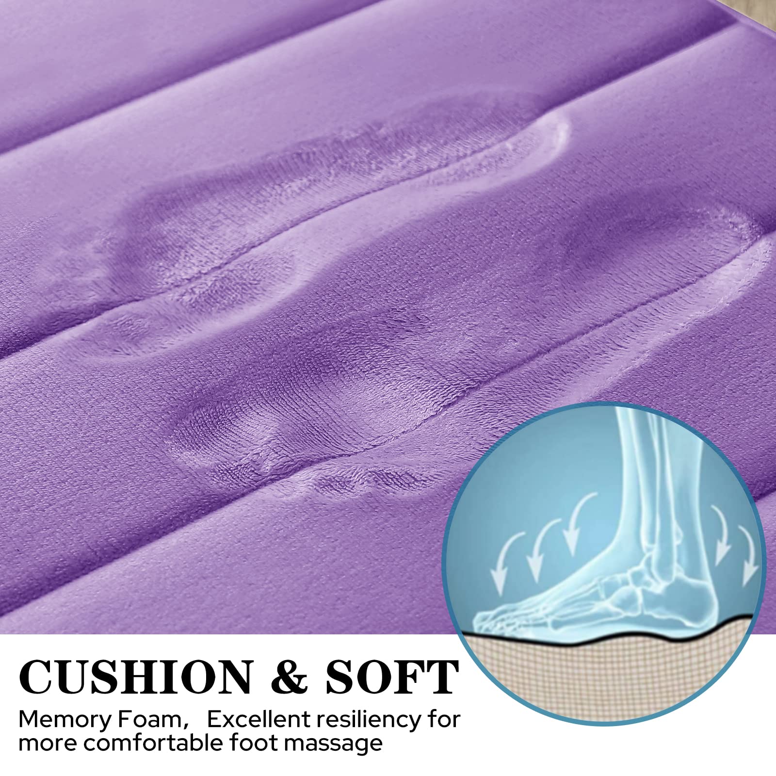 Bysure Lavender Memory Foam Bathroom Rug Set 3 Piece, Non Slip Extra Soft Absorbent Bath Mats, Machine Washable & Dry Toilet Mat