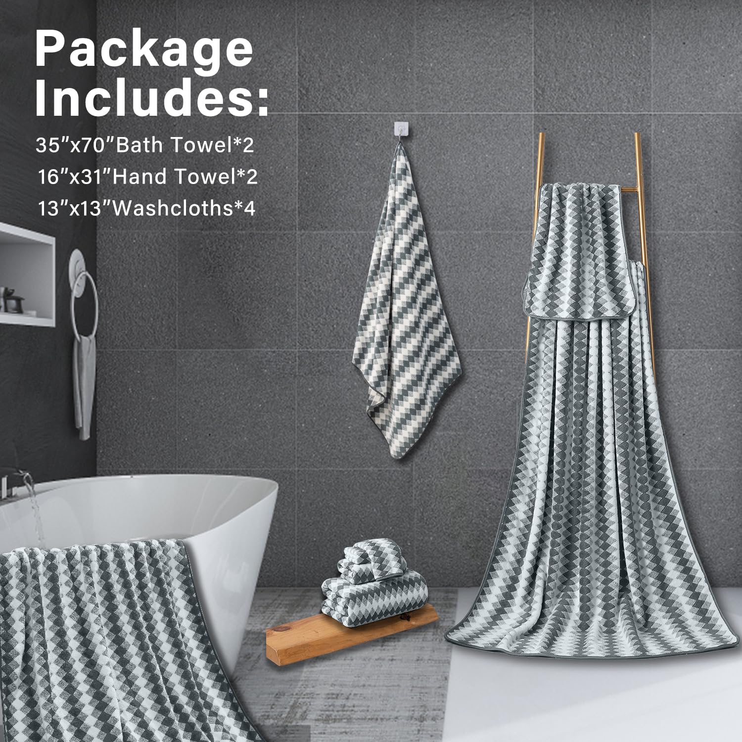 8 Piece Bathroom Towel Set Dark Grey|2 Oversized Large Bath Towels Sheet,2 Hand Towels,4 Washcloths| 600Gsm Soft Premium Towel S