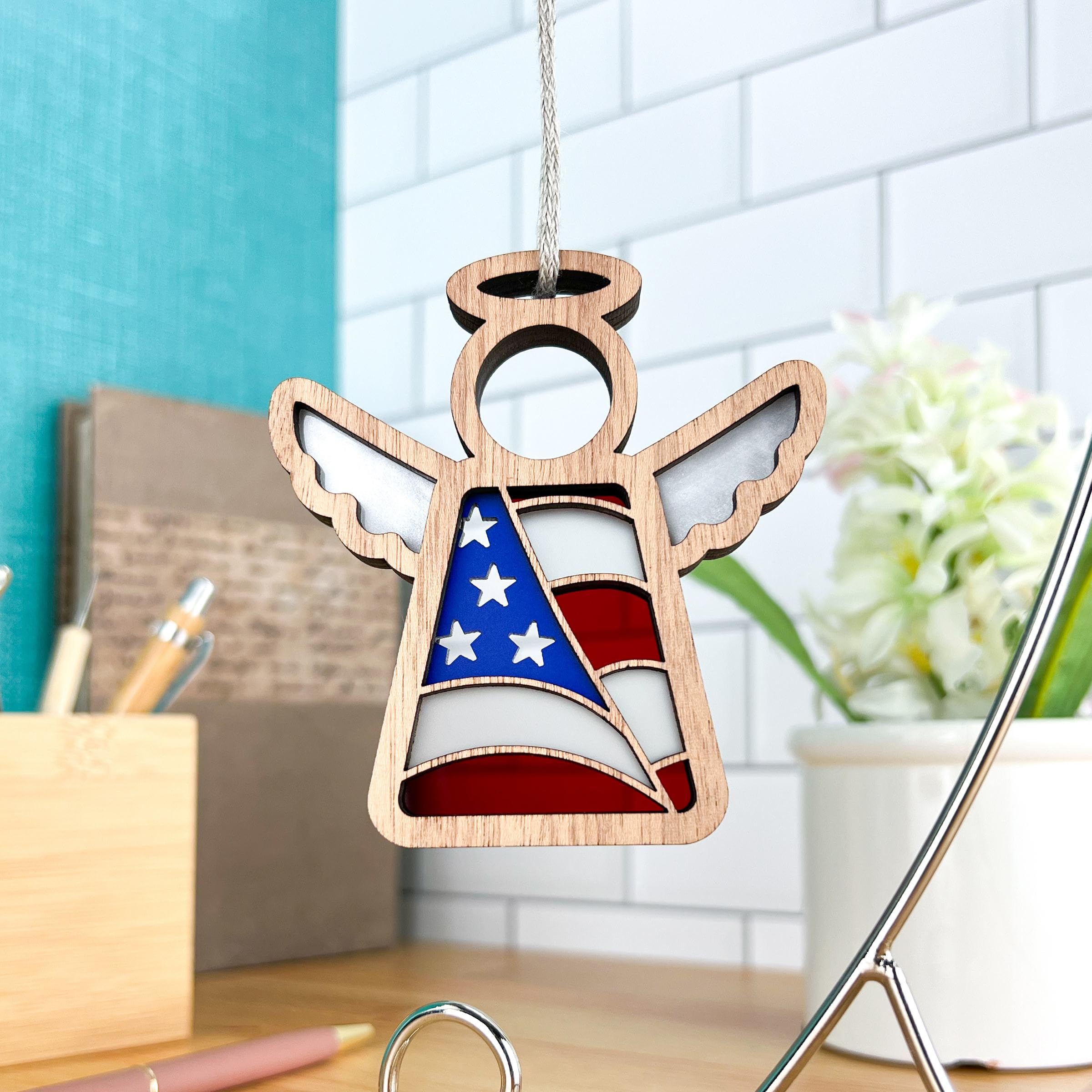 Handcrafted Angel Ornament - American Flag Motif - Unique Home Decor - Sentimental Memorial Gift - 3.5 (H) Angel Ornament