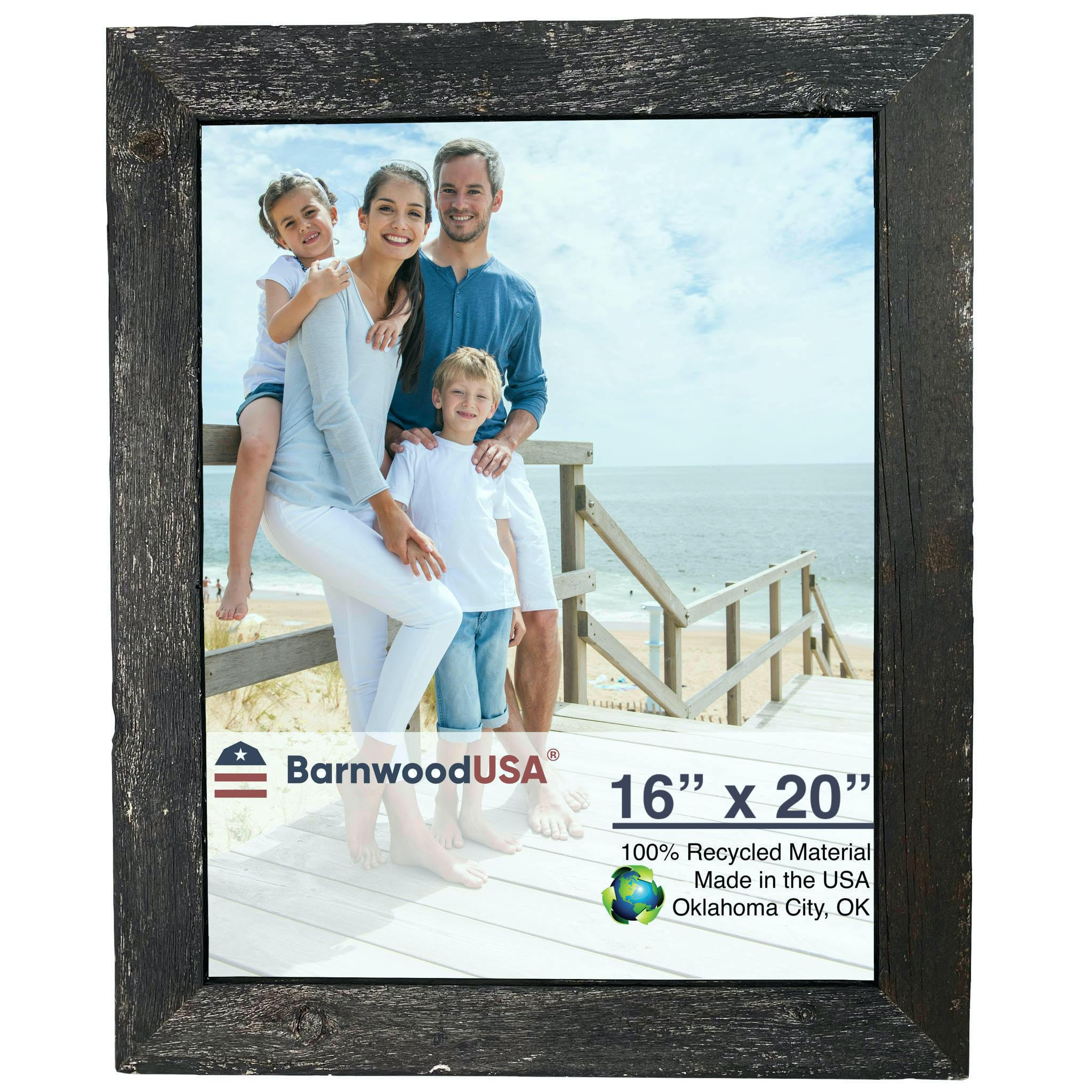 BARNWOODUSA | Farmhouse 16x20 Picture frame | 1 1/2 inch Molding | 100% Reclaimed Wood | Rustic | Smokey Black