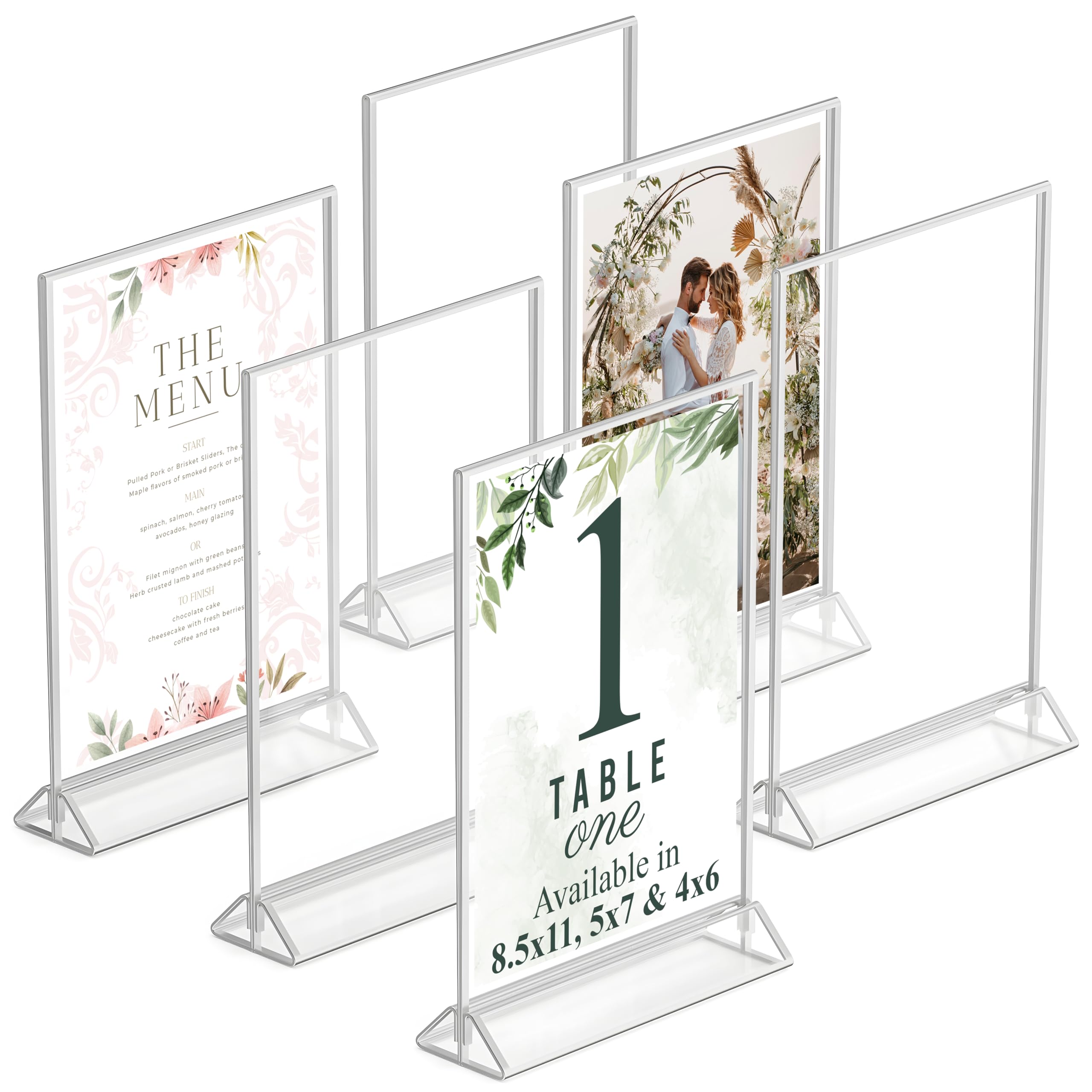 Silver Picture Frames Double Sided - 6 Pack - 5x7 Acrylic Silver Table Number Holders  clear Easel Table Stands for Signs  Silver Frames for Wedding Table Numbers  Menu Holder  Photo Frame