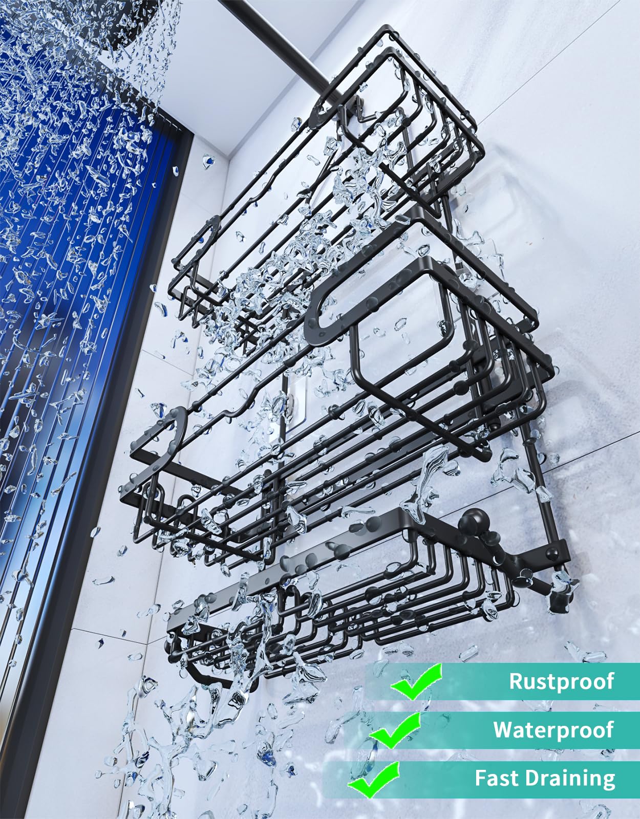 Hapirm Bathroom Hanging Shower Caddy - Rustproof & Waterproof Shower Shelf Over Shower Head With 12 Hooks And 2 Soap Holders, No