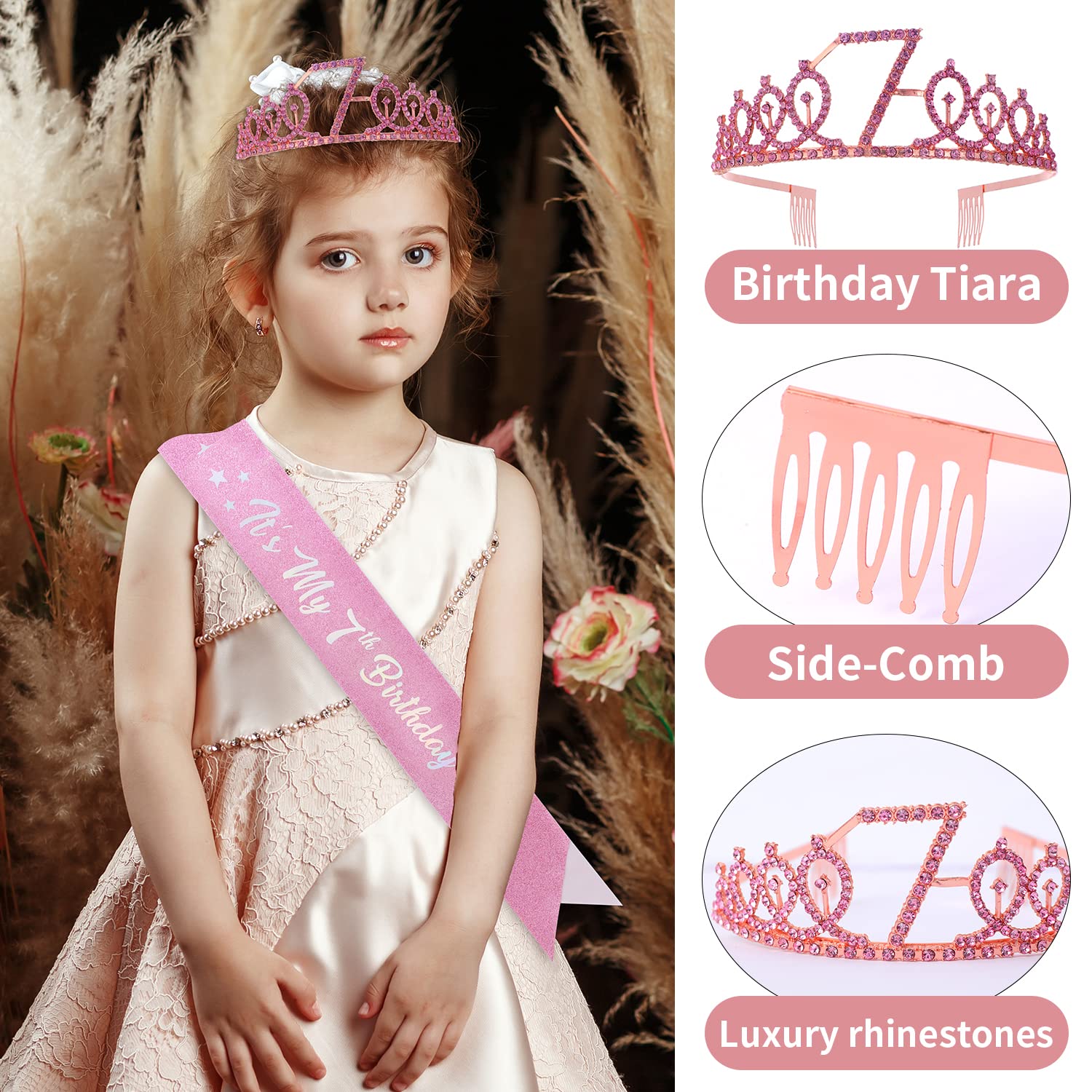 7Th Birthday Candle Sash And Tiara,It'S My 7Th Birthday Sash Rhinestone Crown Happy Birthday Cake Topper Foil 7 Balloon For Girl
