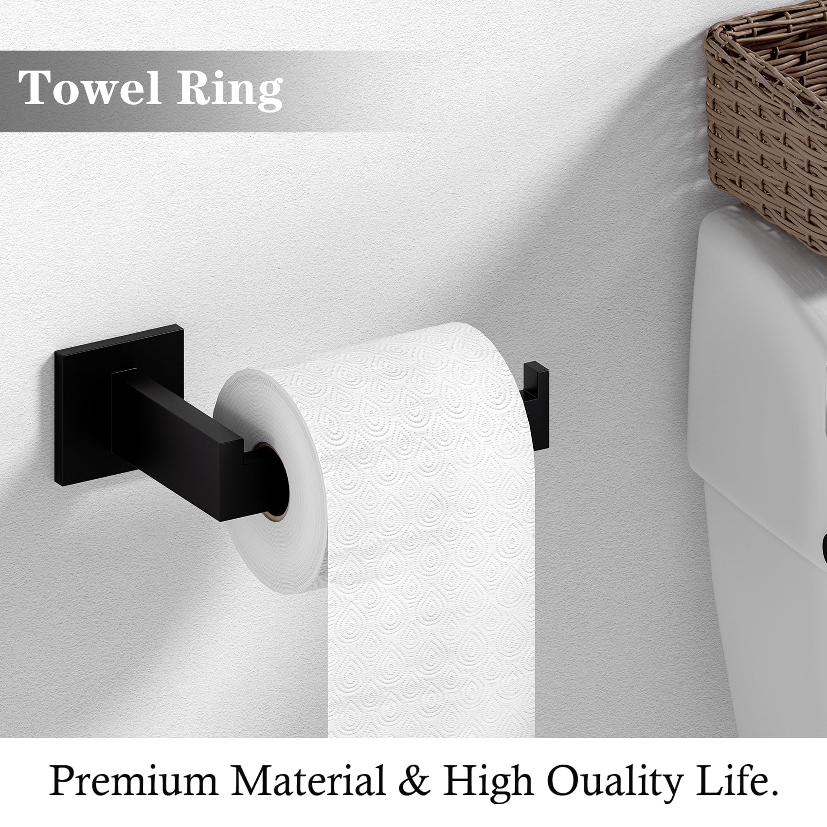 12-Piece Matte Black Bathroom Hardware Set, Heavy Duty Bath Towel Bar Set Including - 16'' Towel Rack&Hand Towel Holder&Toilet P