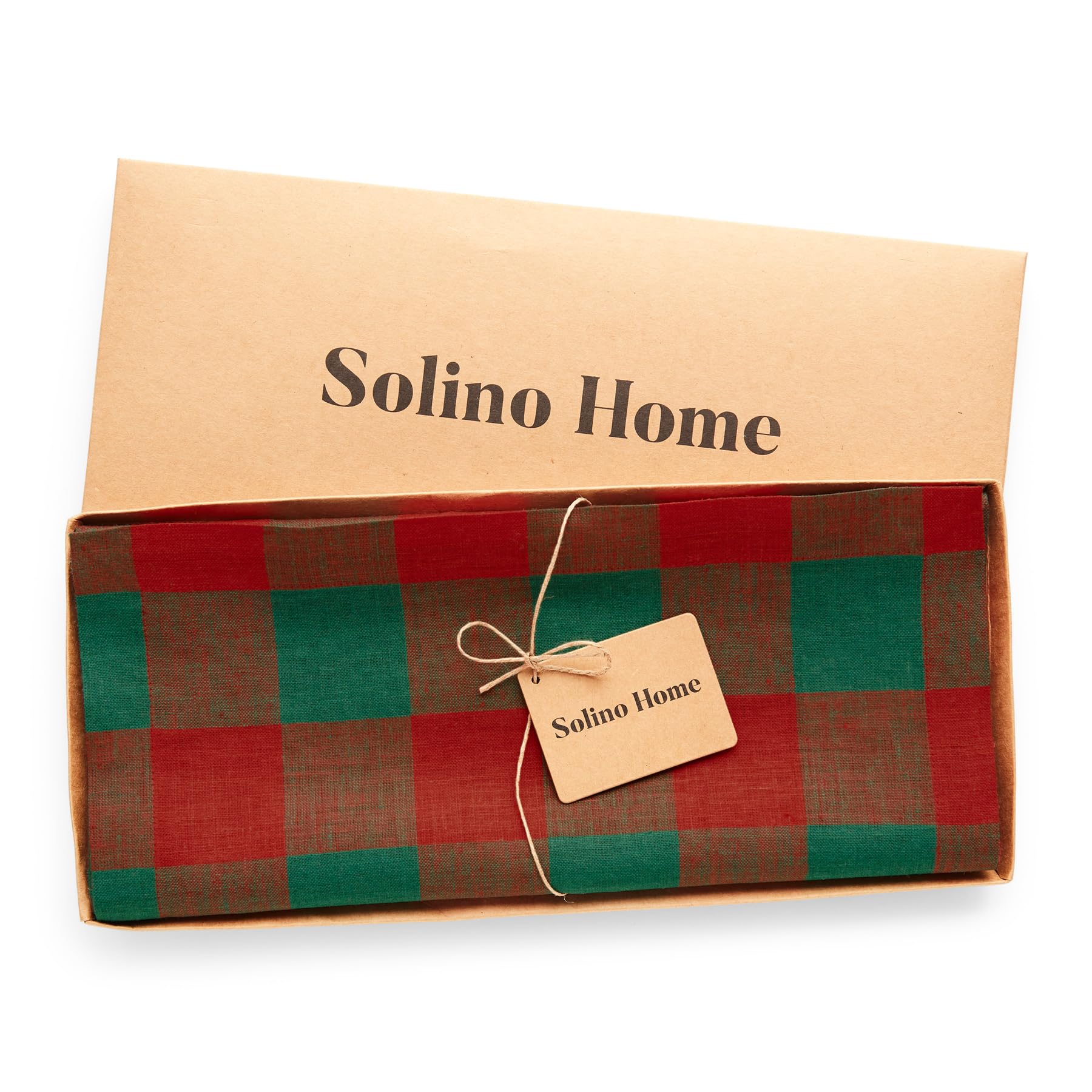 Solino Home Linen Check Table Runner 72 Inches Long - 100% Pure Linen Red And Green Buffalo Plaid Table Runner 14 X 72 Inch - Fa