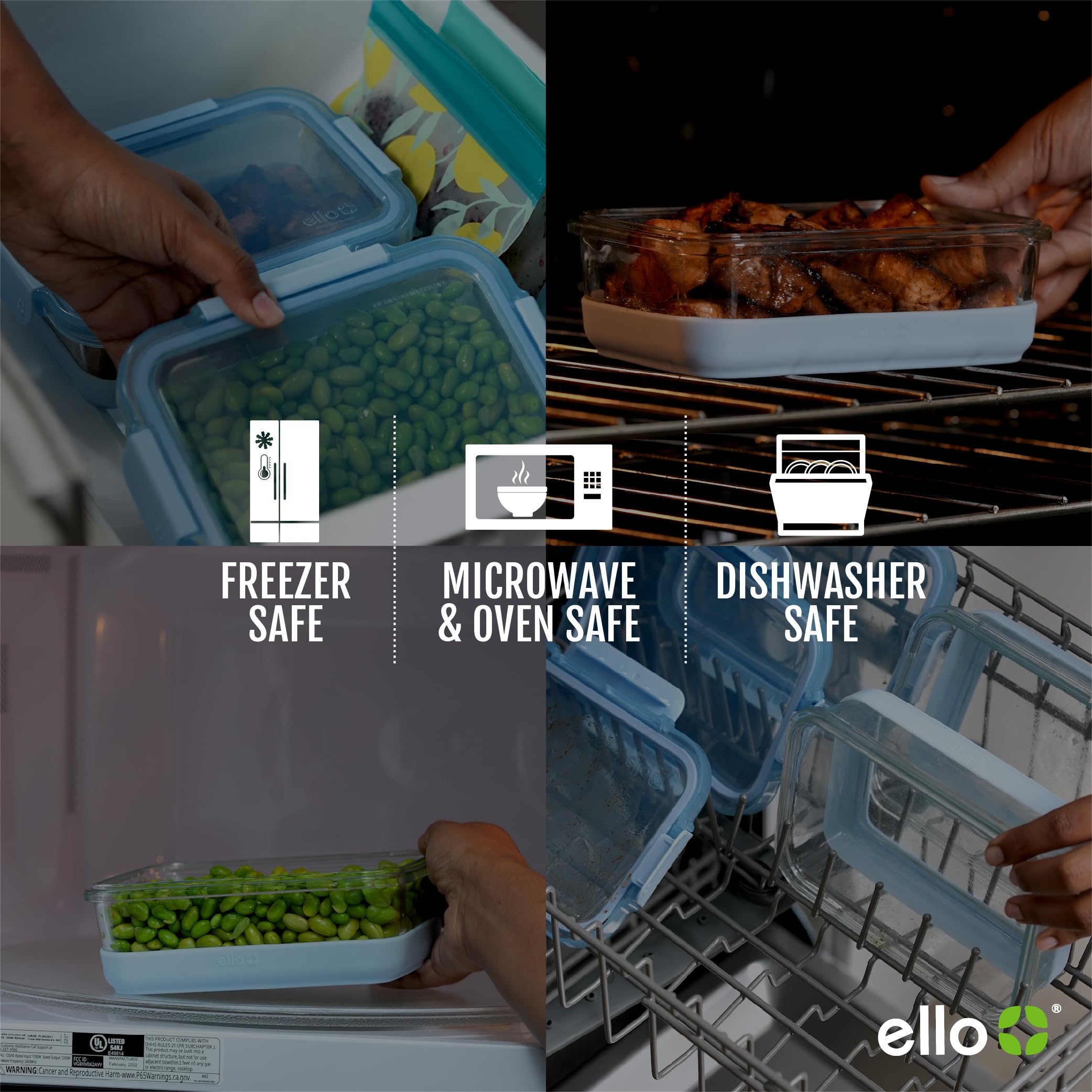 Ello Duraglass Refresh 3.4 Cup Meal Prep Sets 10Pc, 5 Pack Set- Glass Food Storage Container With Silicone Boot And Airtight Bpa