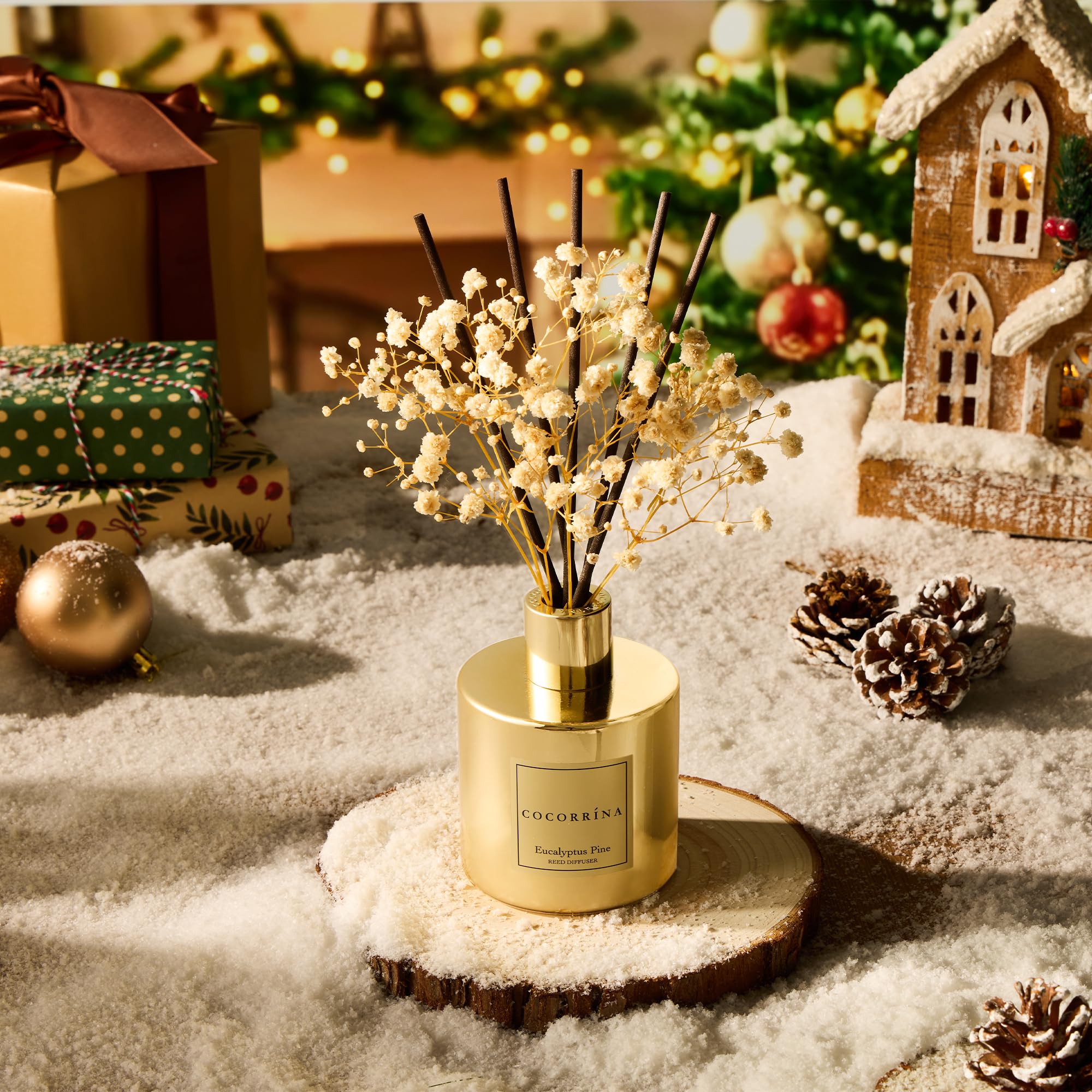 COCORR  NA Reed Diffuser - Eucalyptus Pine Diffuser with 8 Sticks Home Fragrance Christmas Reed Diffuser for Bathroom Shelf Deco