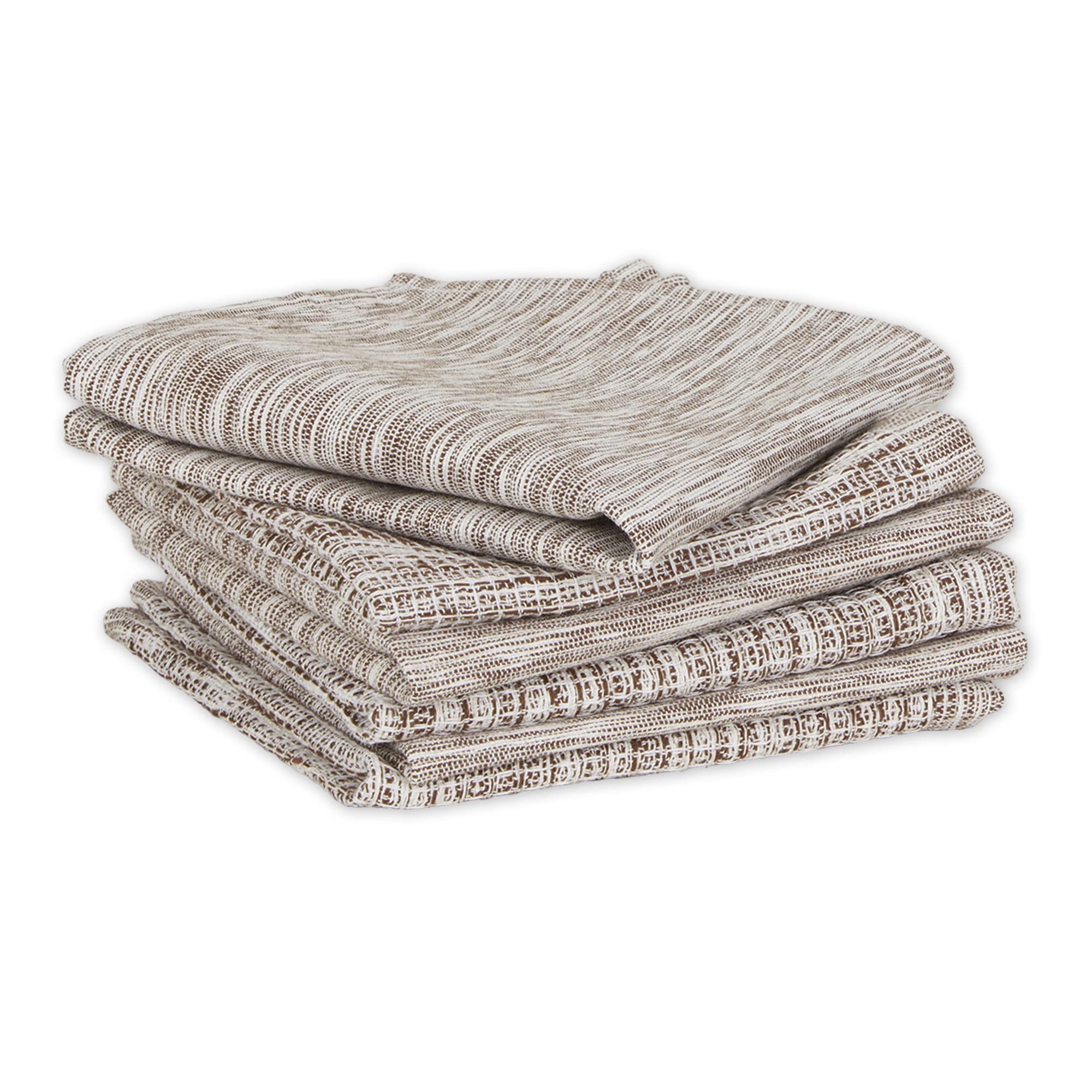 LEATHER BROWN/OFF-WHITE ASST RECYCLED COTTON DISHCLOTH SET/6