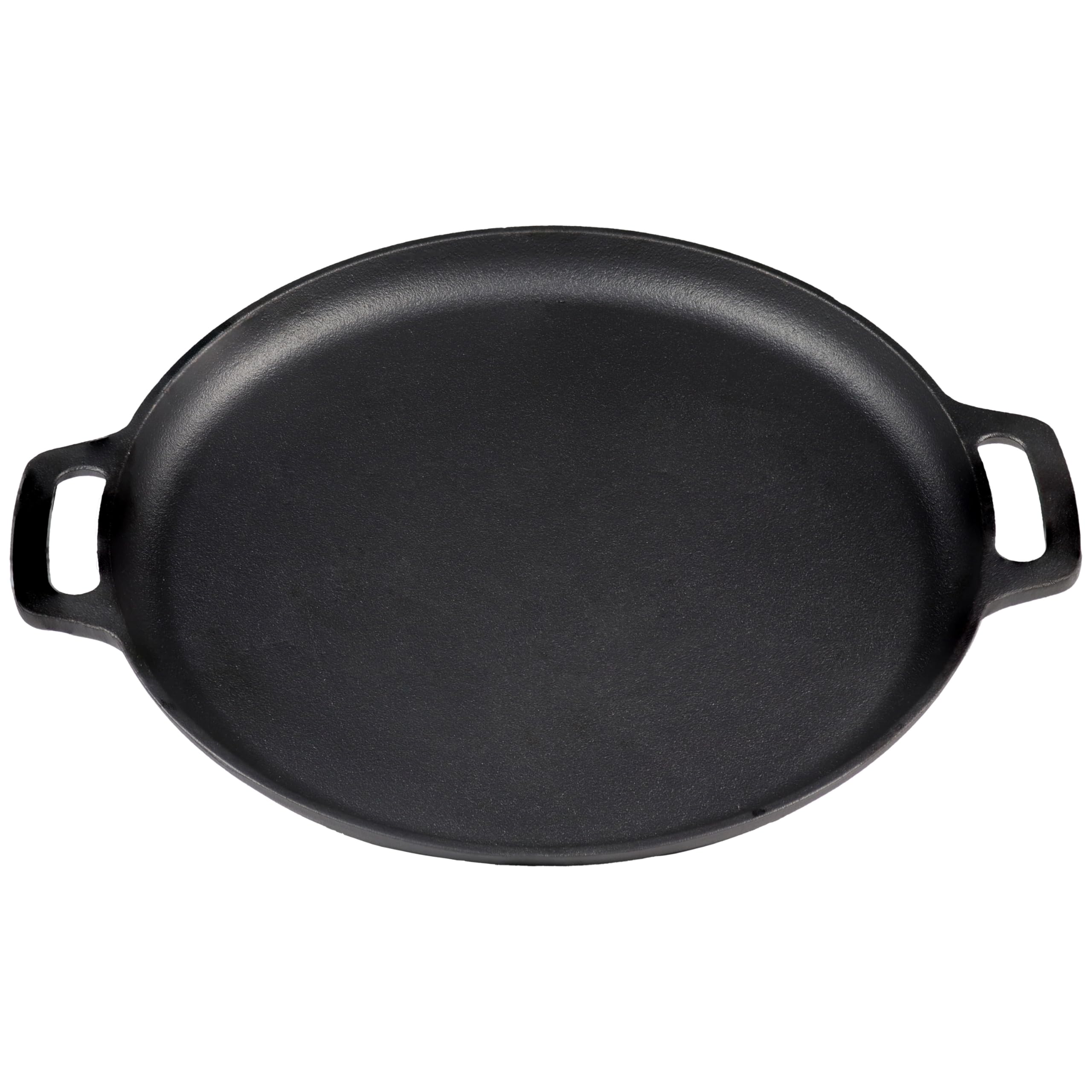 Sunnydaze 13.75-Inch Pre-Seasoned Cast Iron Pizza Pan With 2 Side Handles For Cooktop, Oven, And Grill