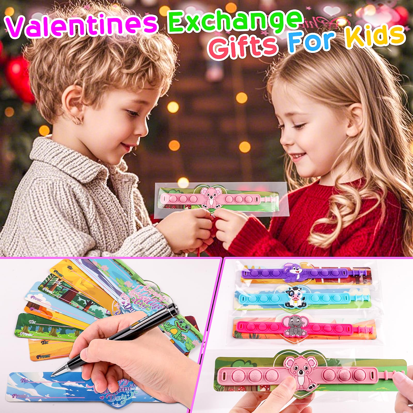 Valentines Day Gifts For Kids,24Pack Animal Fidget Toys With Valentines Cards For Kids Classroom,Valentine Exchange Gifts For Ki