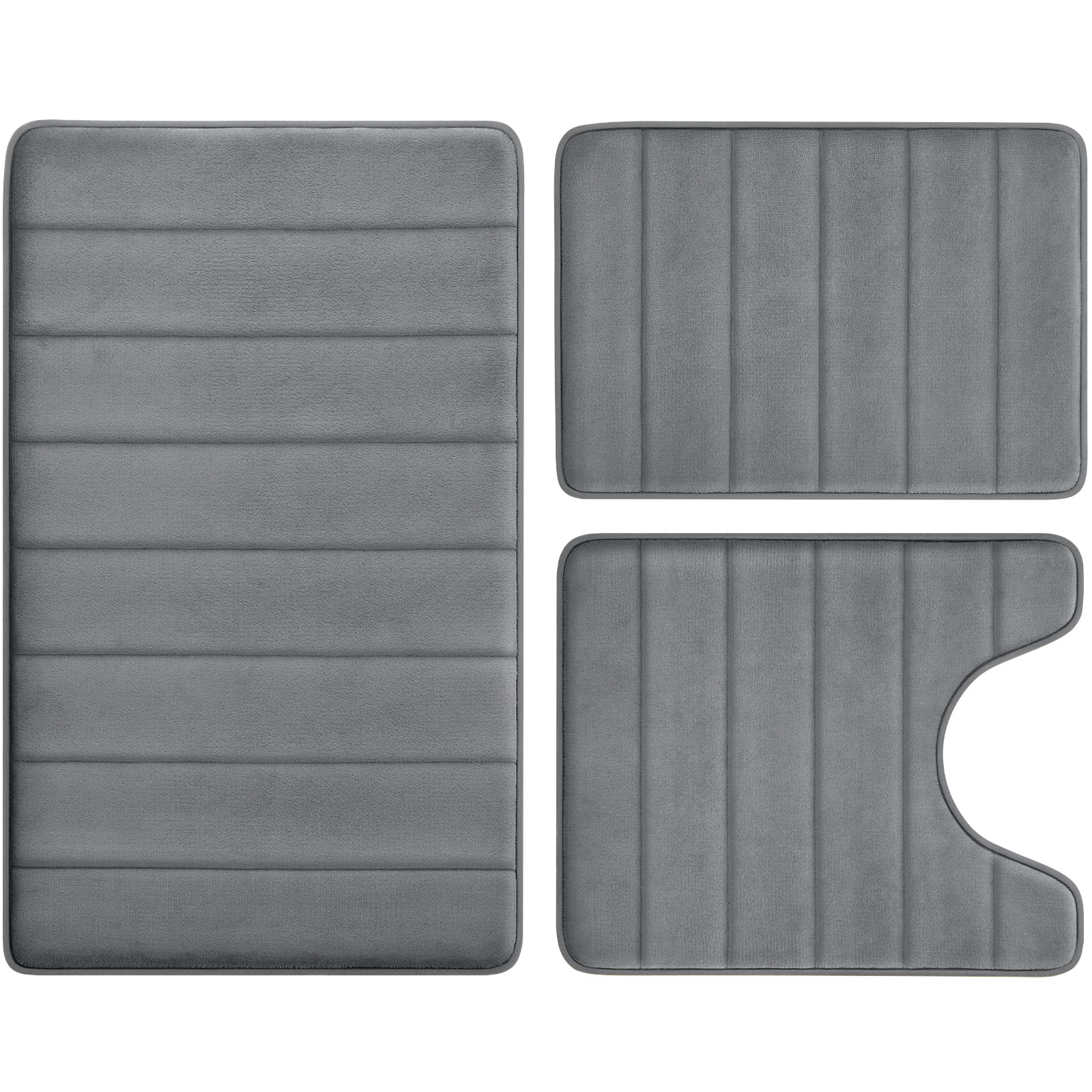 Bysure Bathroom Rugs Sets 3 Piece Dark Grey Memory Foam Non Slip Extra Absorbent Bath Mat Set For Bathroom, Soft Bathroom Rugs A