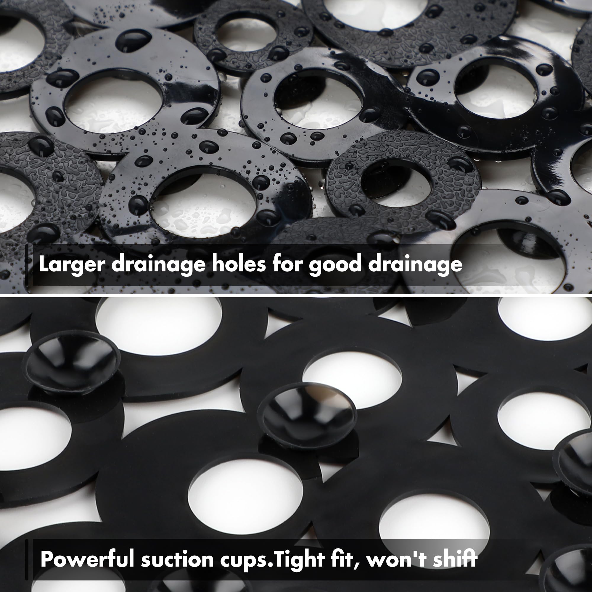 Weltrxe Oval Bathtub Mat Non Slip, Black Bubbles Bath Mats For Tub, Shower Mat With Drain Holes, Suction Cups, Machine Washable