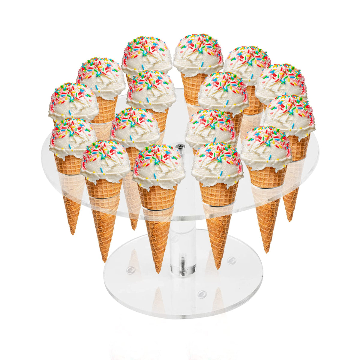 Ketawa Ice Cream Cone Holder, Clear 16 Holes Food Stand,Acrylic Waffle Cone Display Stand,Hand Roll Sushi Popcorn Stand Rack For