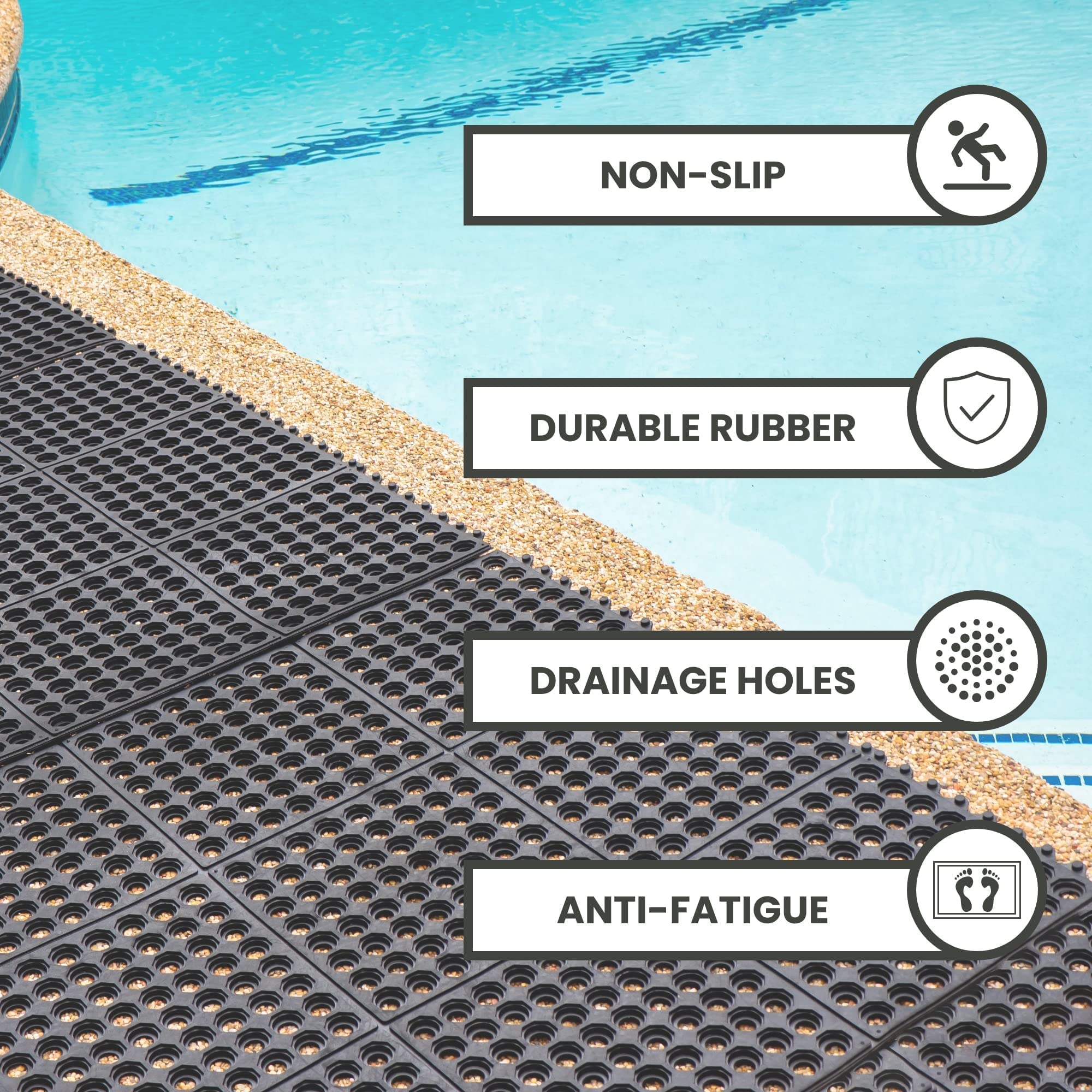 Envelor Interlocking Rubber Floor Mat For Restaurant Kitchen Floor Anti Fatigue Bar Door Mat Non-Slip Indoor Outdoor Shower Pool