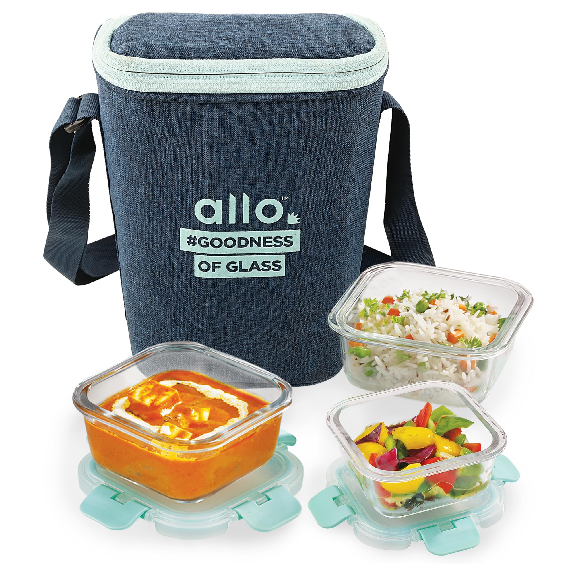 Allo Food Safe Glass Lunch Box With Breakfree Detachable Lock, Microwave Safe Lunch Box Borosilicate Glass Tiffin For Office Wit