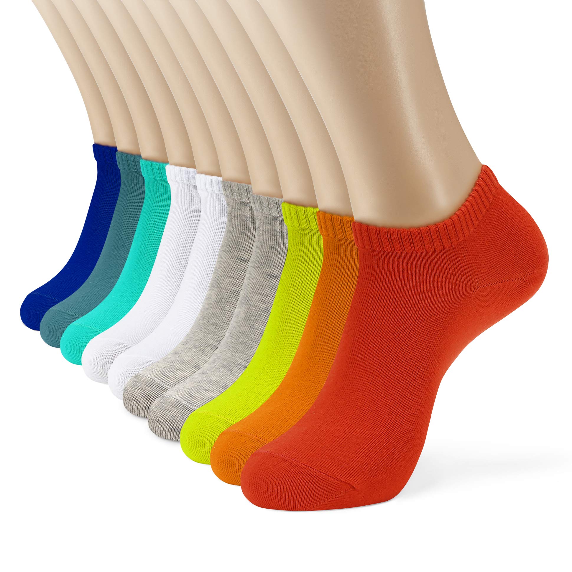 Monfoot Womens And Mens 10-Pack Cotton Low Cut Ankle Socks Multicolor Large
