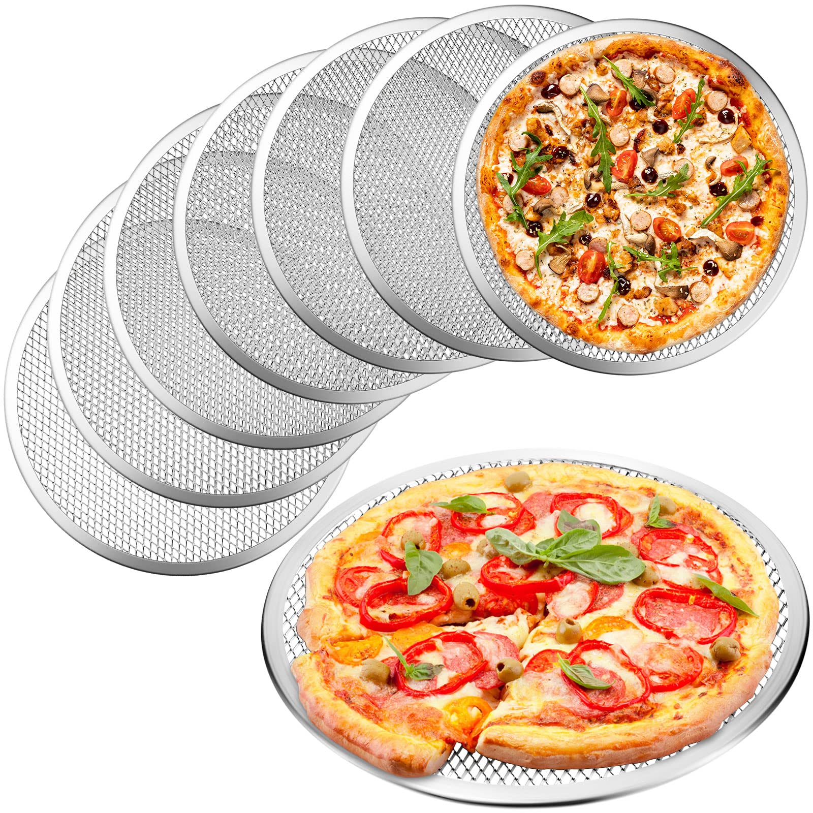 Tanlade 8 Pcs Round Aluminum Alloy Pizza Pan With Holes 12 Inches Mesh Pizza Baking Screen Metal Pizza Tray For Oven For Home Re