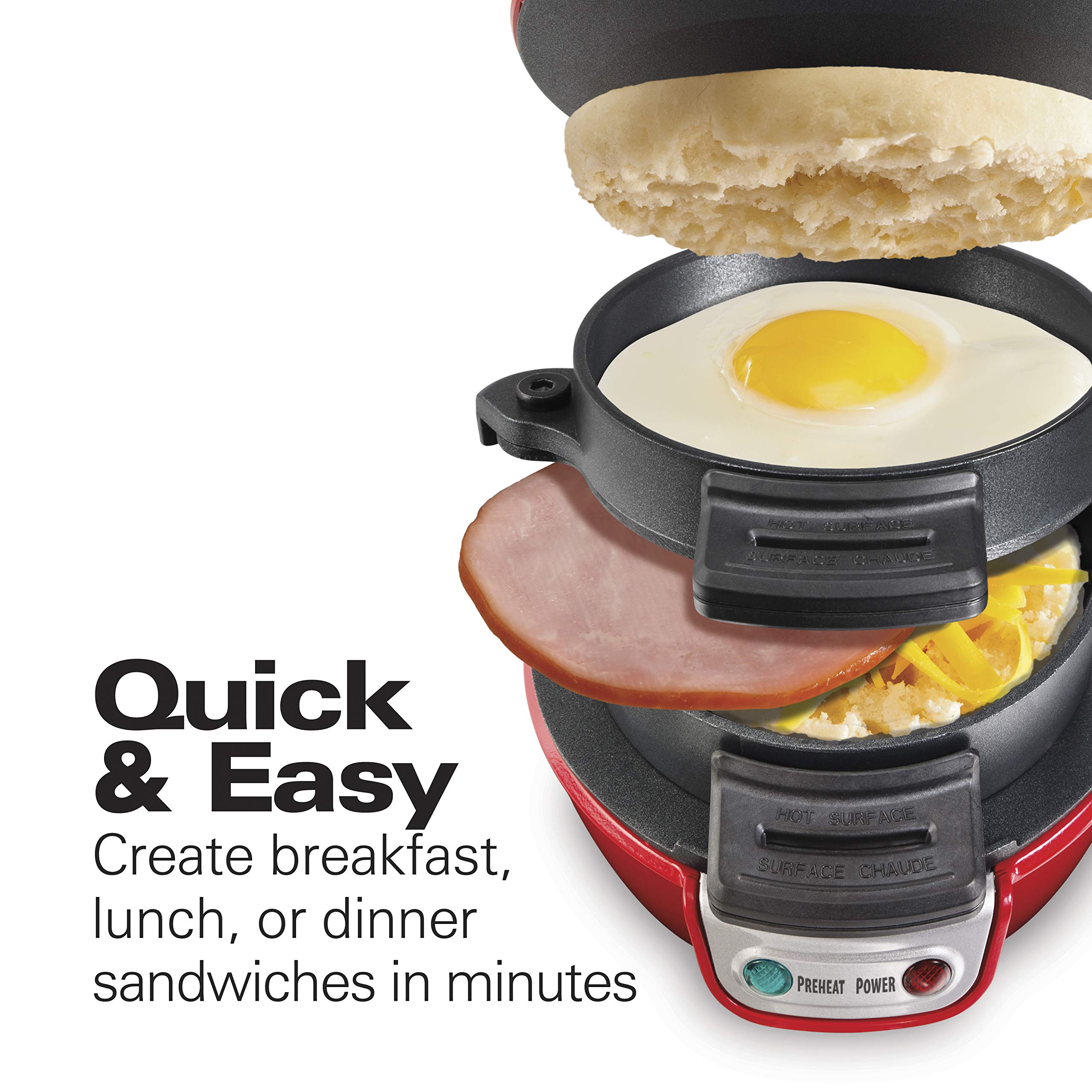 Hamilton Beach Breakfast Sandwich Maker, Egg Cooker Ring, Red, Model 25476, Perfect for English Muffins, Croissants, and Mini Waffles