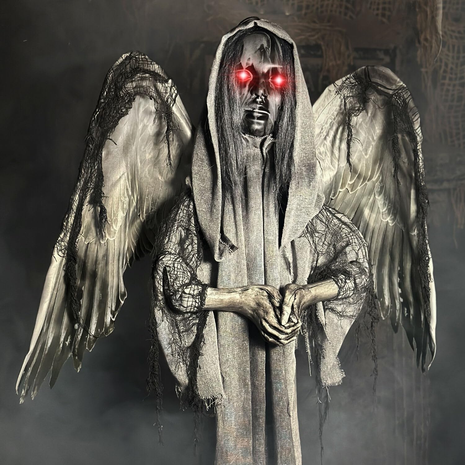 Haunted Hill Farm Lifesize Animatronic Scary Haunted Angel Statue with Touch Activated Lights and Sound, Battery-Operated Indoor