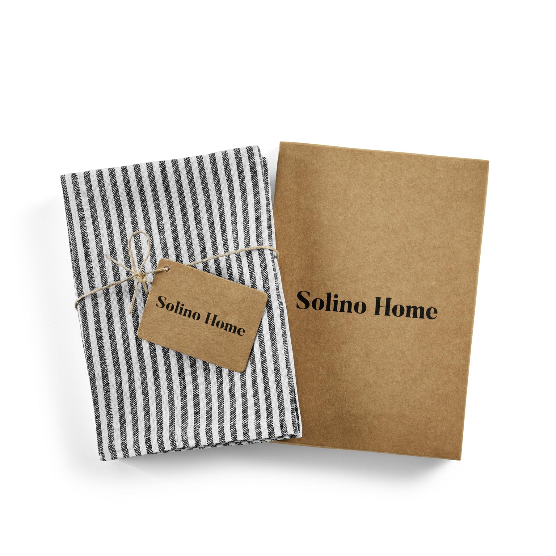 Solino Home Linen Kitchen Towels Set Of 2 - Black And White 17 X 26 Inch - 100% Pure Linen Narrow Stripe Kitchen/Tea Towels - Ma