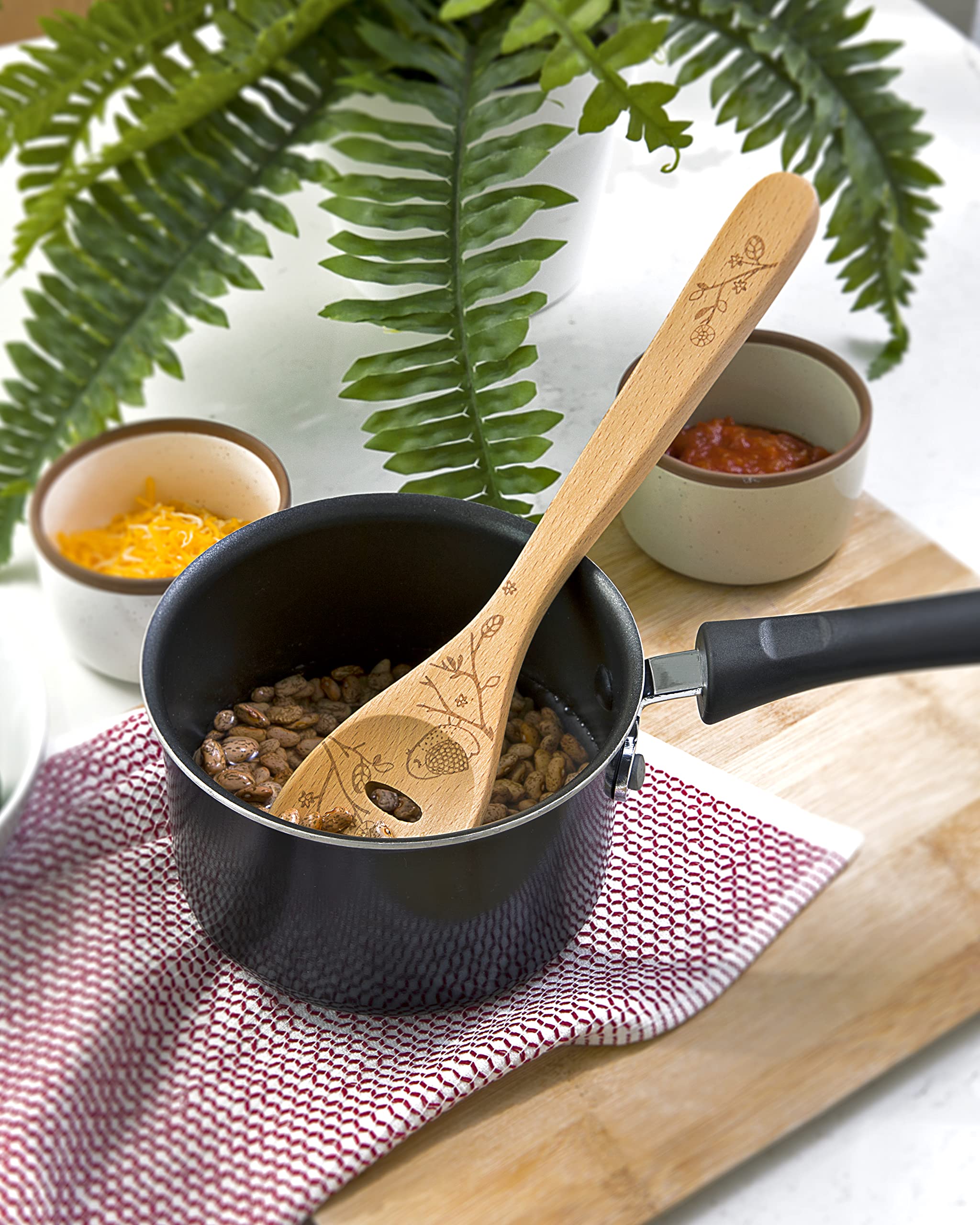 Talisman Designs Laser Etched Beechwood Slotted Cooking-Spoons, Decorative Wooden Utensils