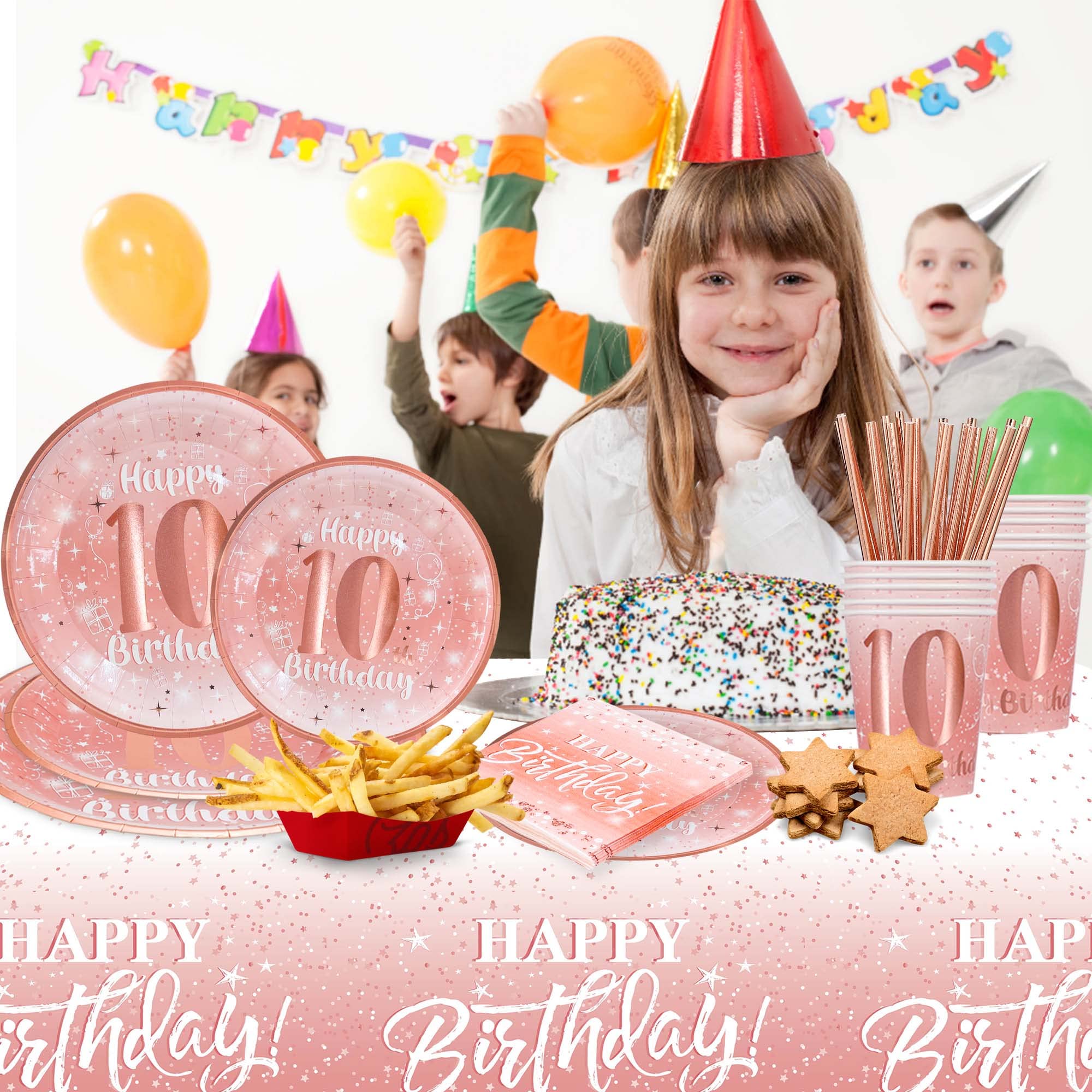 10Th Birthday Decorations For Girl - (Total 121Pcs) Rose Gold Birthday Supplies Plates And Napkins, Cups, Straws, Tablecloth, Di