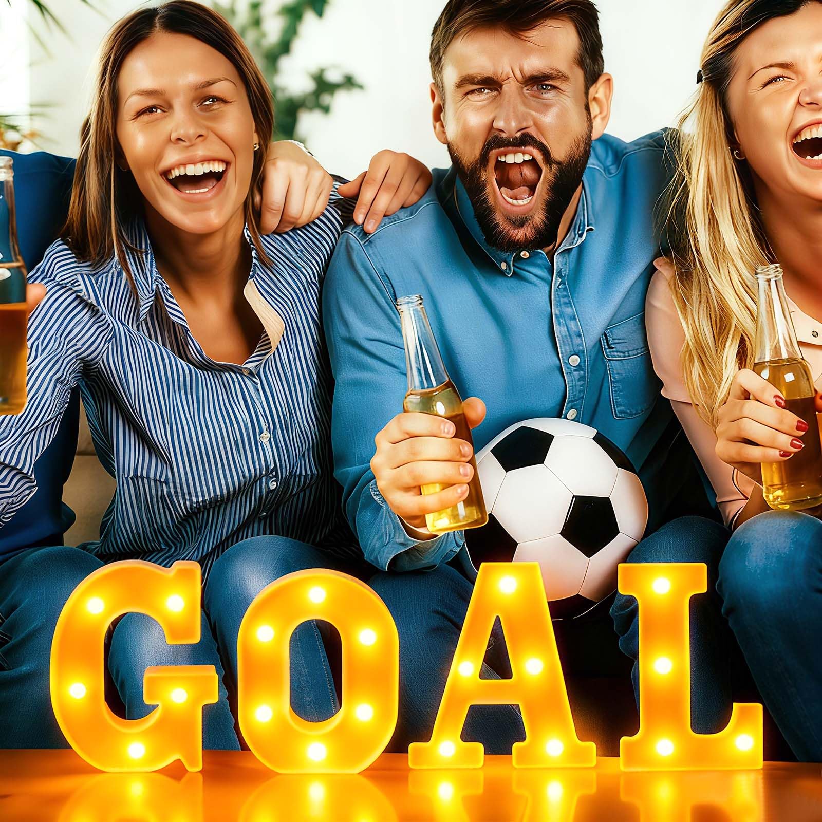 Honoson 4 Pcs Soccer Party Decorations  goal!   LED Lights Sign Soccer Birthday Party Decorations Sports Theme Table Decor for G