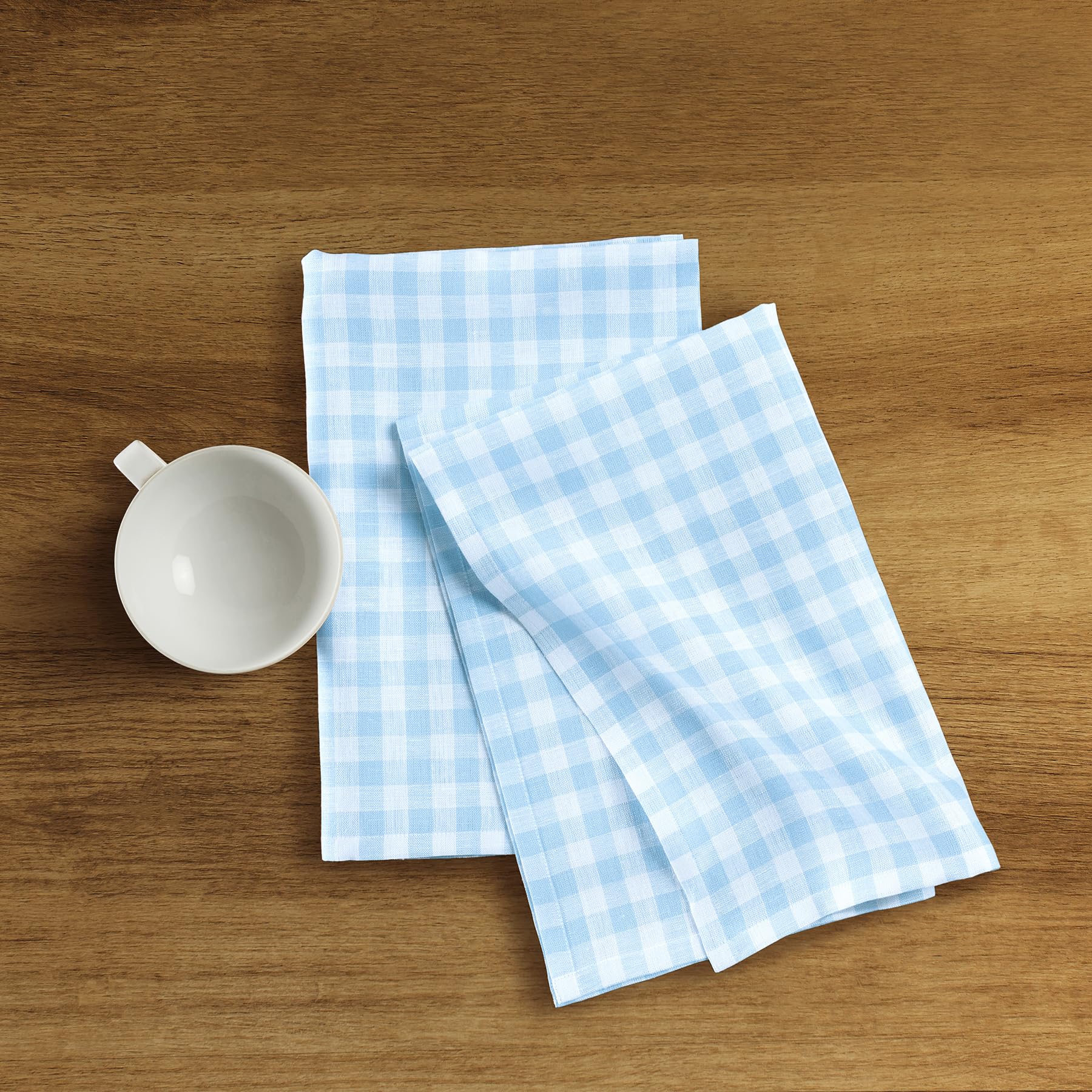 Solino Home Linen Kitchen Towels Set Of 2 - Blue Bell 17 X 26 Inch - 100% Pure Linen Gingham Check Kitchen/Tea Towels - Machine
