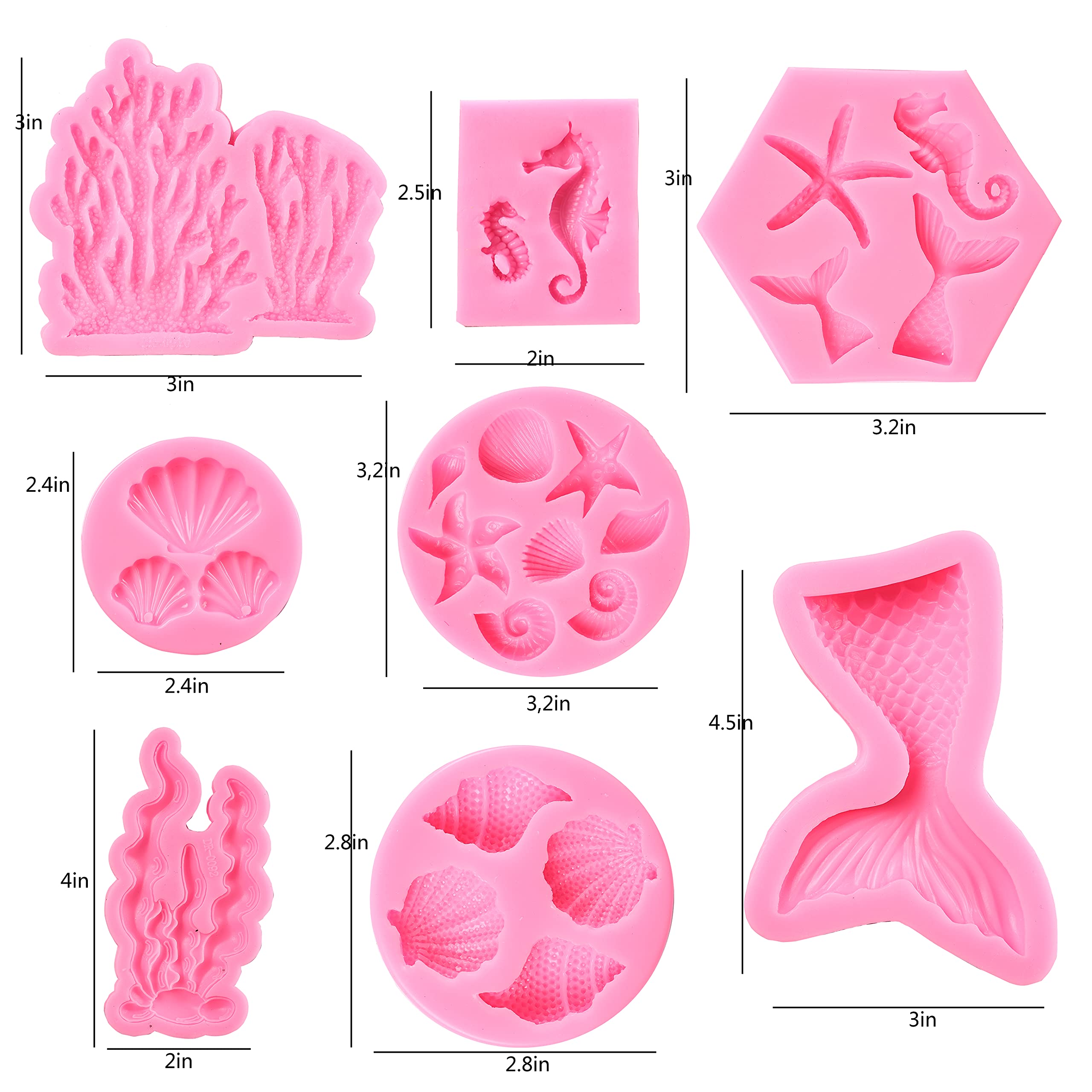 Gelifatle Mermaid Theme Cake Mold, Mermaid, Shell, Seaweed, Coral Silicone Mold Cupcake Toppers Mold For Candy,Chocolate,Fondant