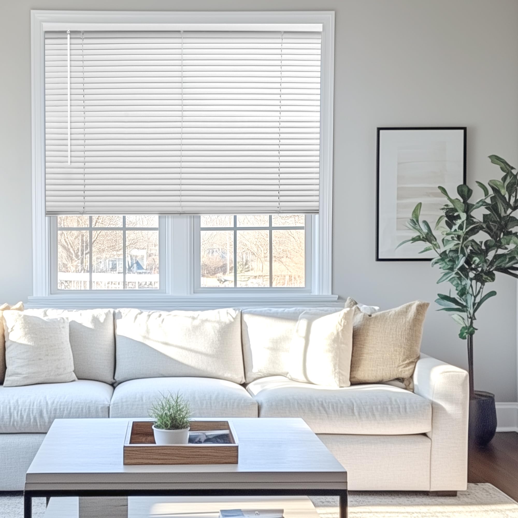 CHICOLOGY Mini Blinds for Indoor Windows - 59W x 36H, White Horizontal Vinyl Blinds | Cordless | Easy to Install | Sleek Low-Pro