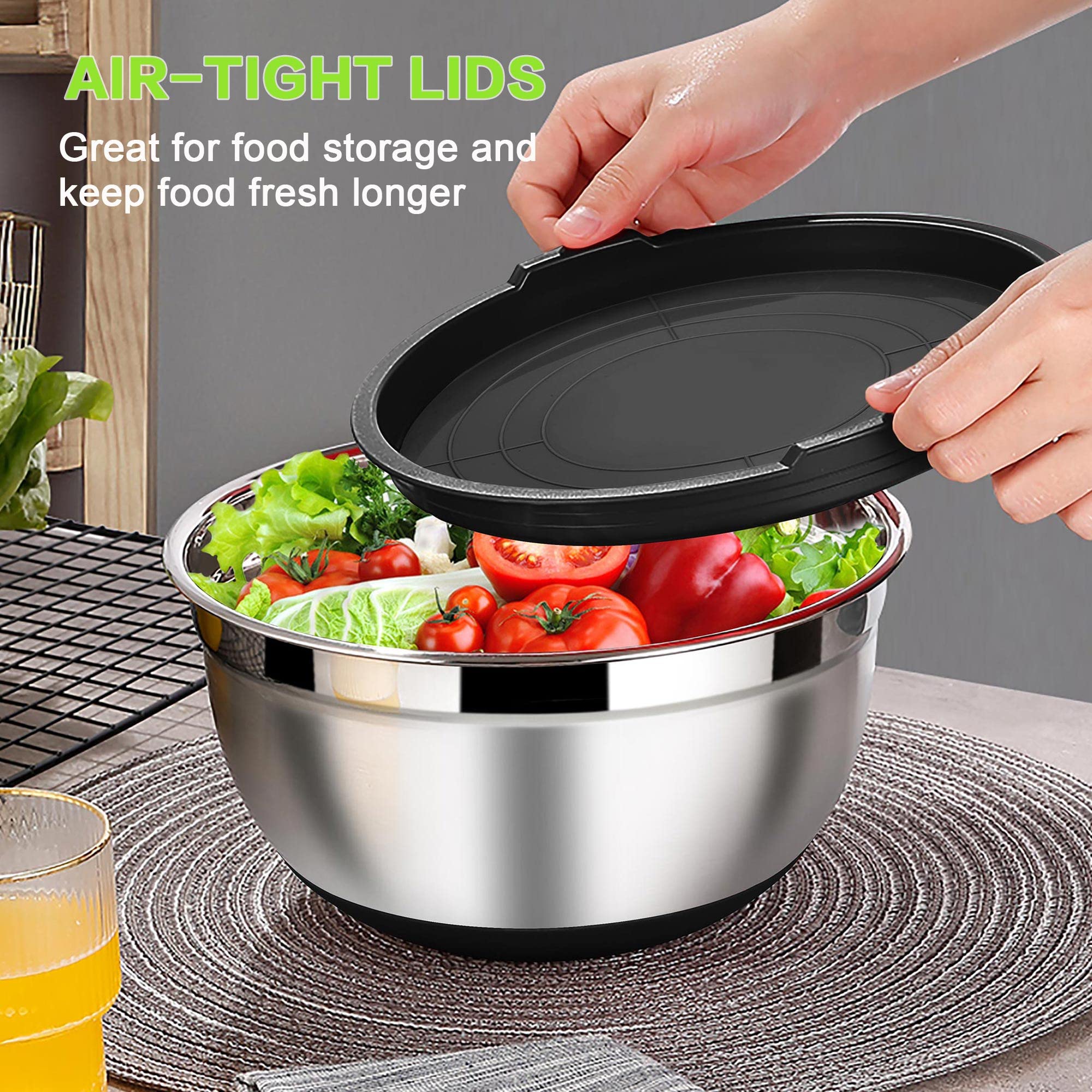 Lianyu Nesting Mixing Bowls Set Of 6, Stainless Steel Mixing Bowl With Airtight Lids, Size 7, 3.5, 2.5, 2, 1.5, 1Qt, Large Metal