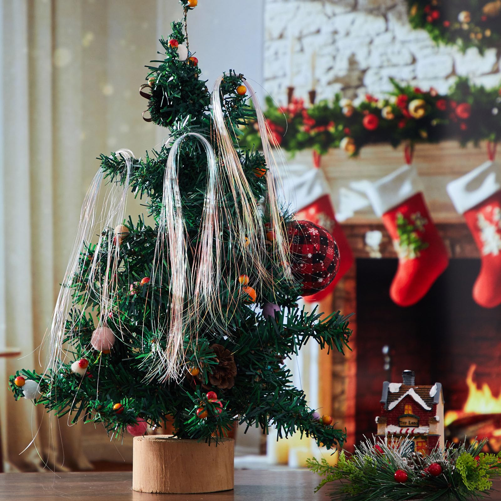 WILLBOND 5000 Strands Iridescent White Christmas Icicle Tinsel Strands for Christmas Tree Decor 18 Inches Foil Fringe Curtain Ic